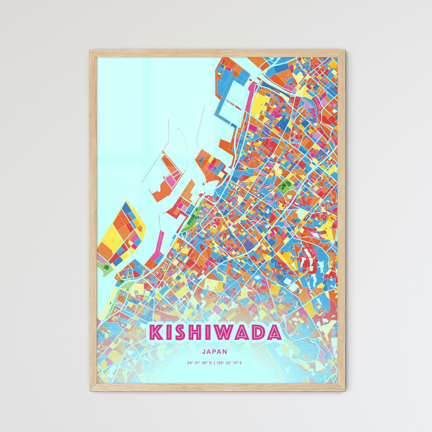 Colorful KISHIWADA JAPAN Fine Art Map Crazy Colors