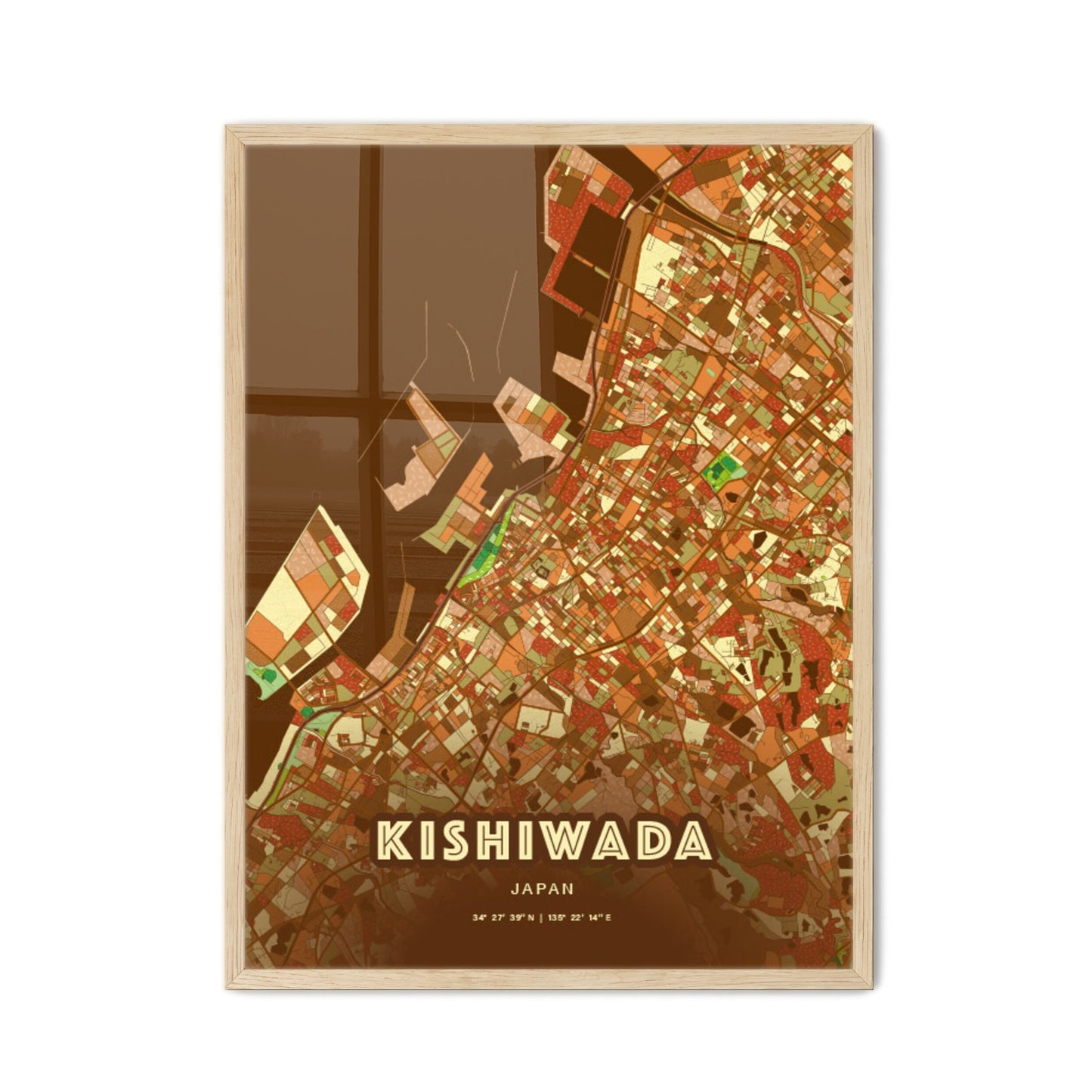 Colorful KISHIWADA JAPAN Fine Art Map Farmhouse