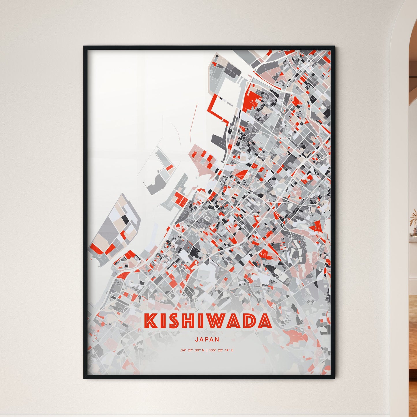 Colorful KISHIWADA JAPAN Fine Art Map Modern