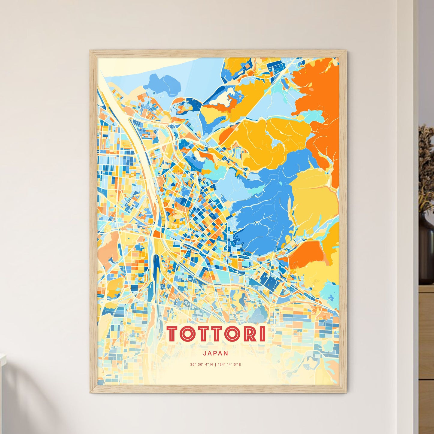 Colorful TOTTORI JAPAN Fine Art Map Blue Orange