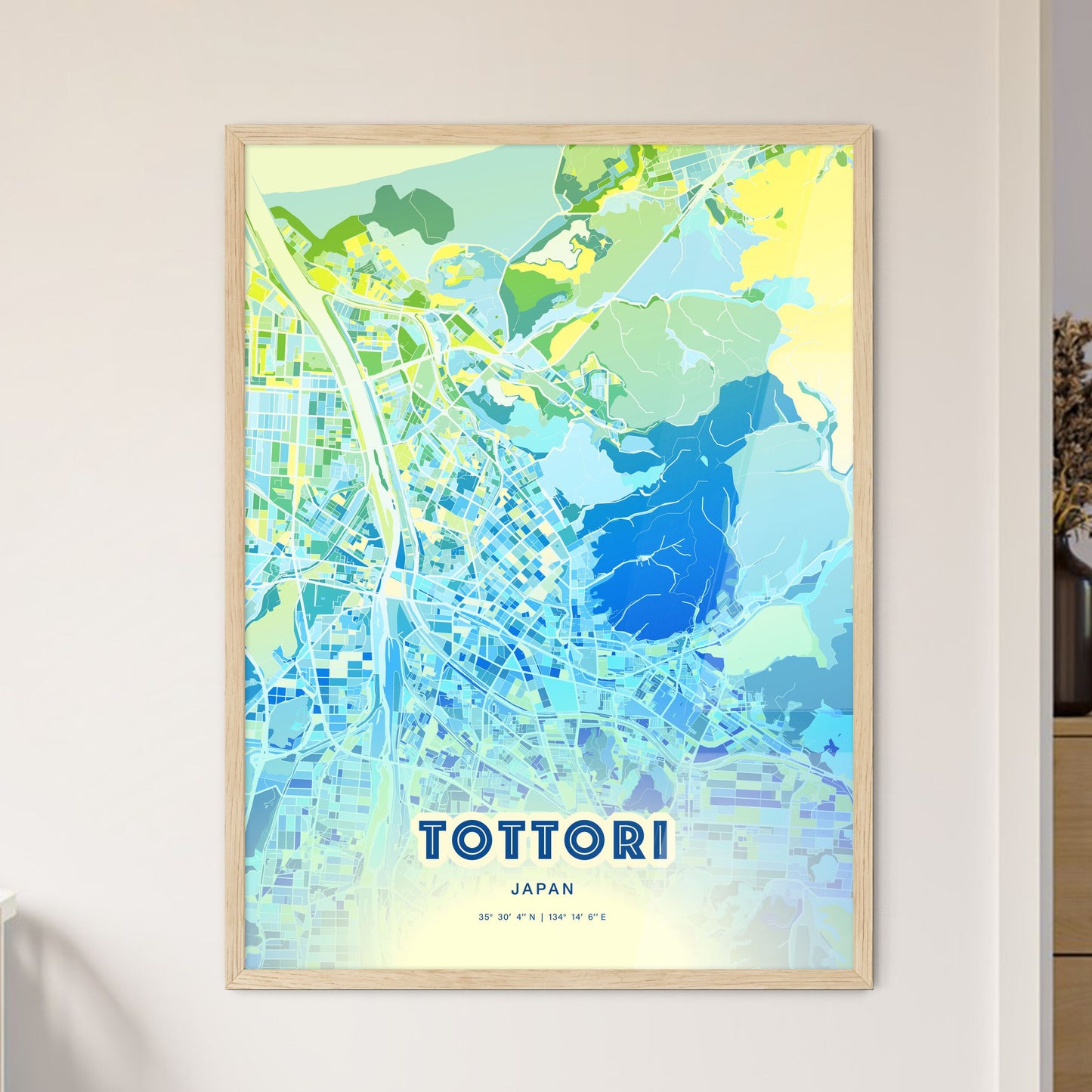 Colorful TOTTORI JAPAN Fine Art Map Cool Blue