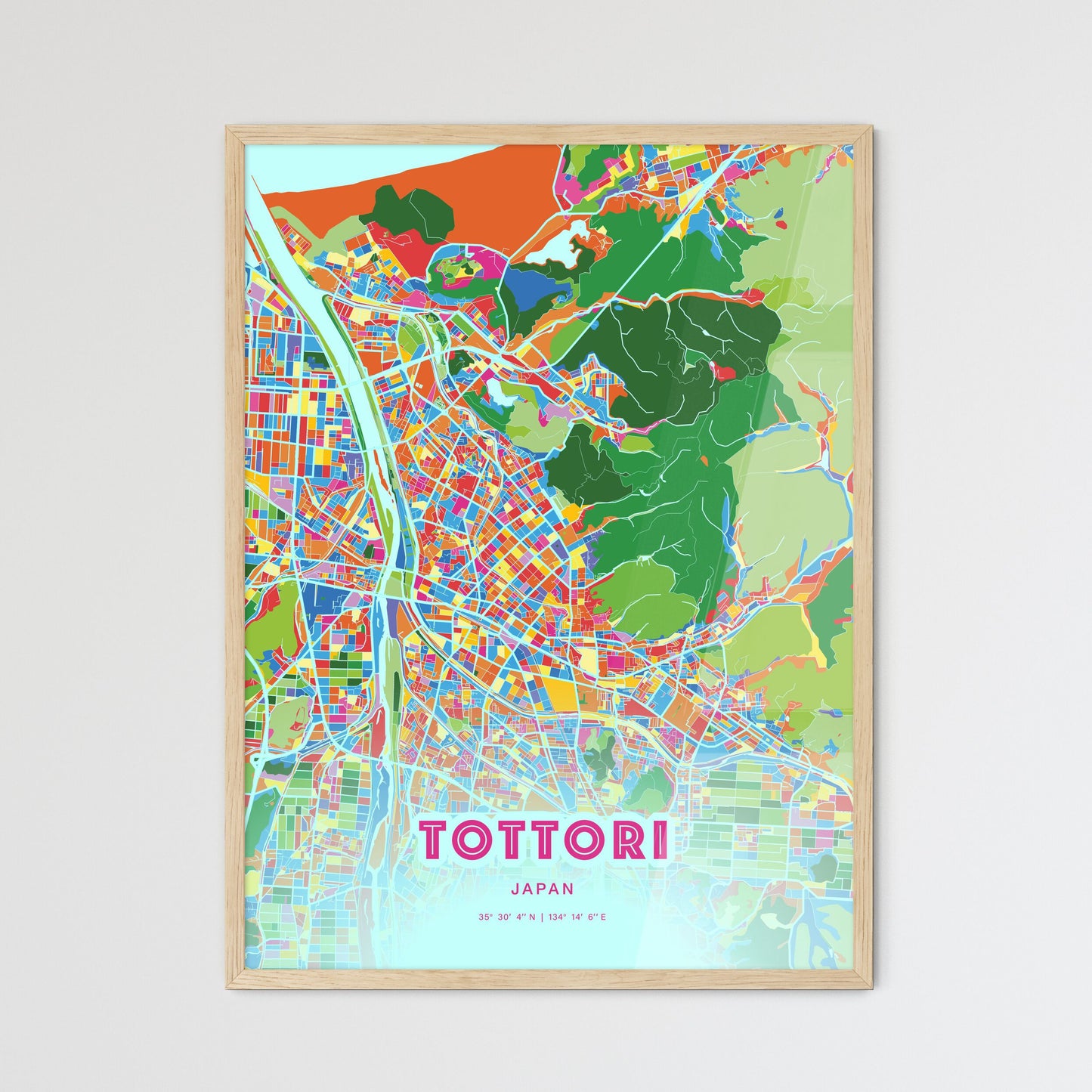 Colorful TOTTORI JAPAN Fine Art Map Crazy Colors