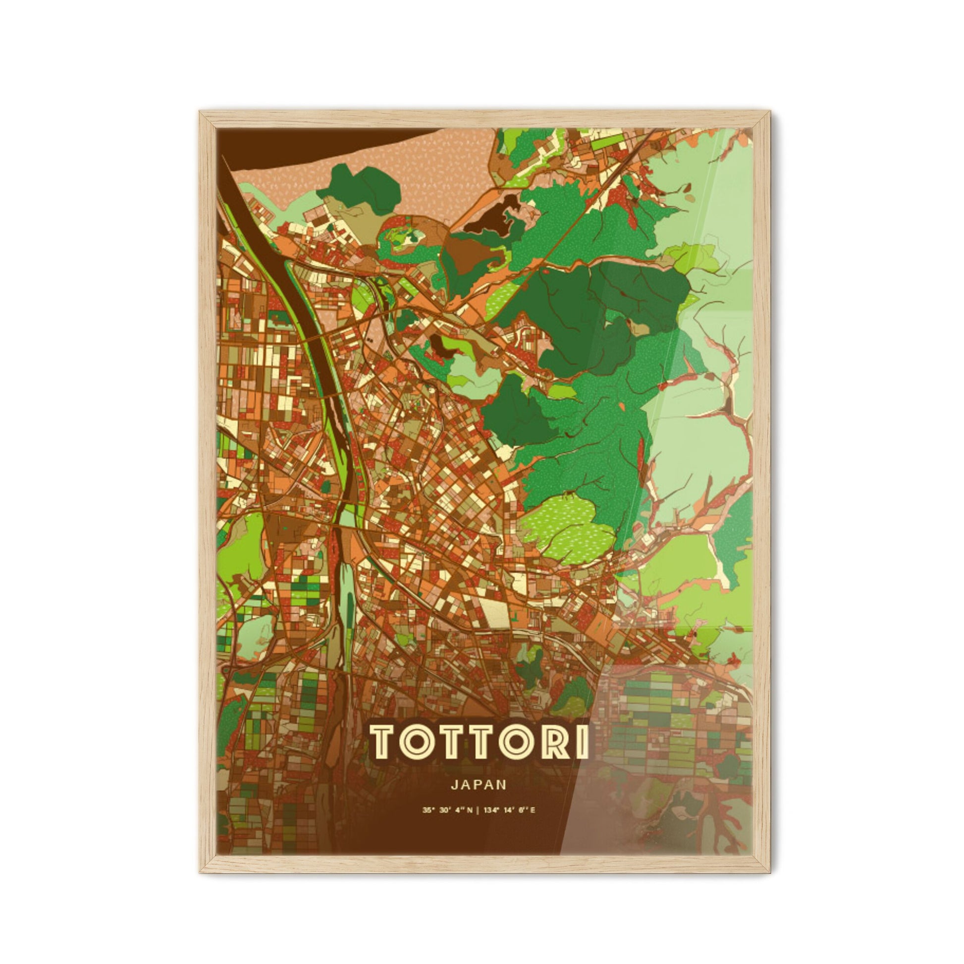 Colorful TOTTORI JAPAN Fine Art Map Farmhouse