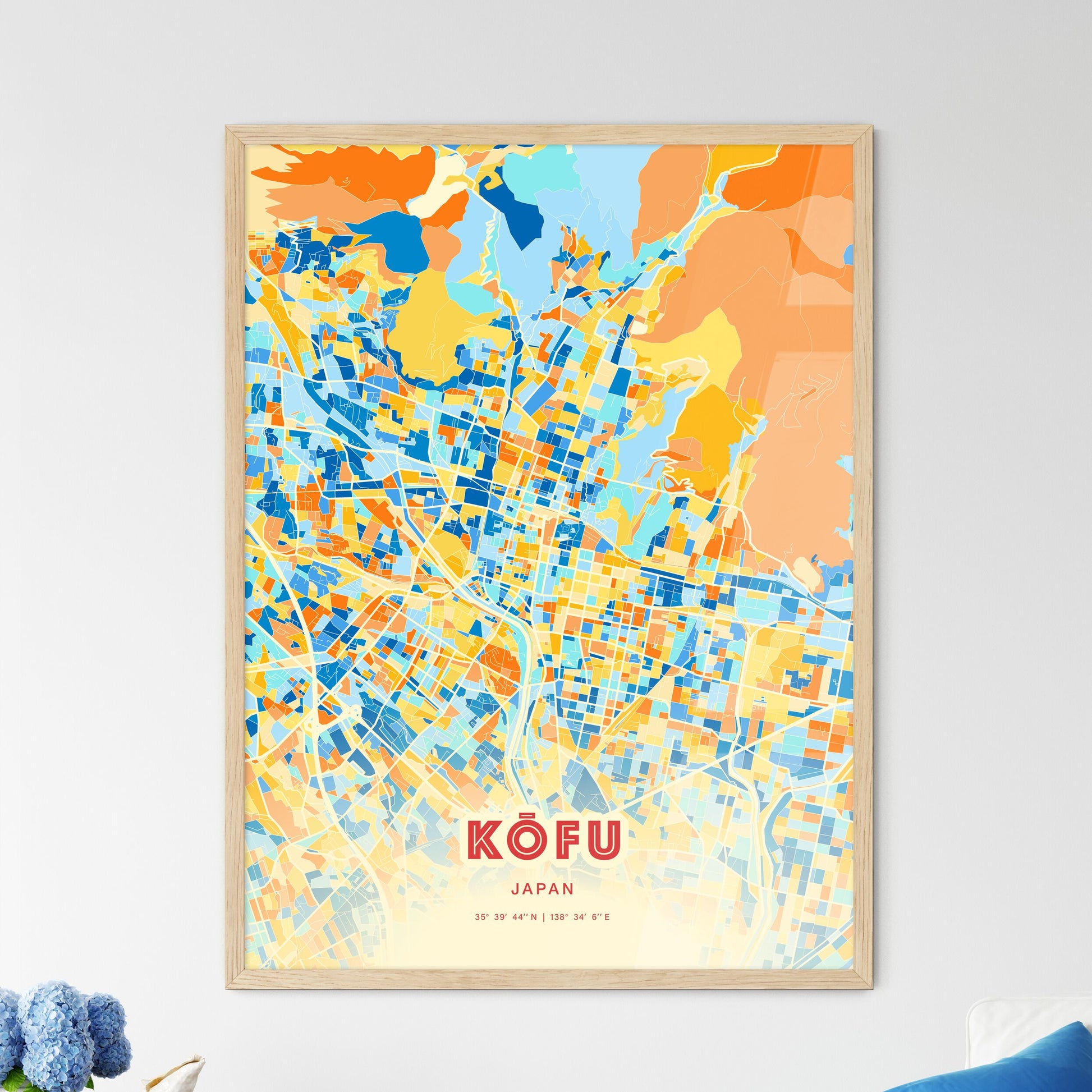 Colorful KŌFU JAPAN Fine Art Map Blue Orange