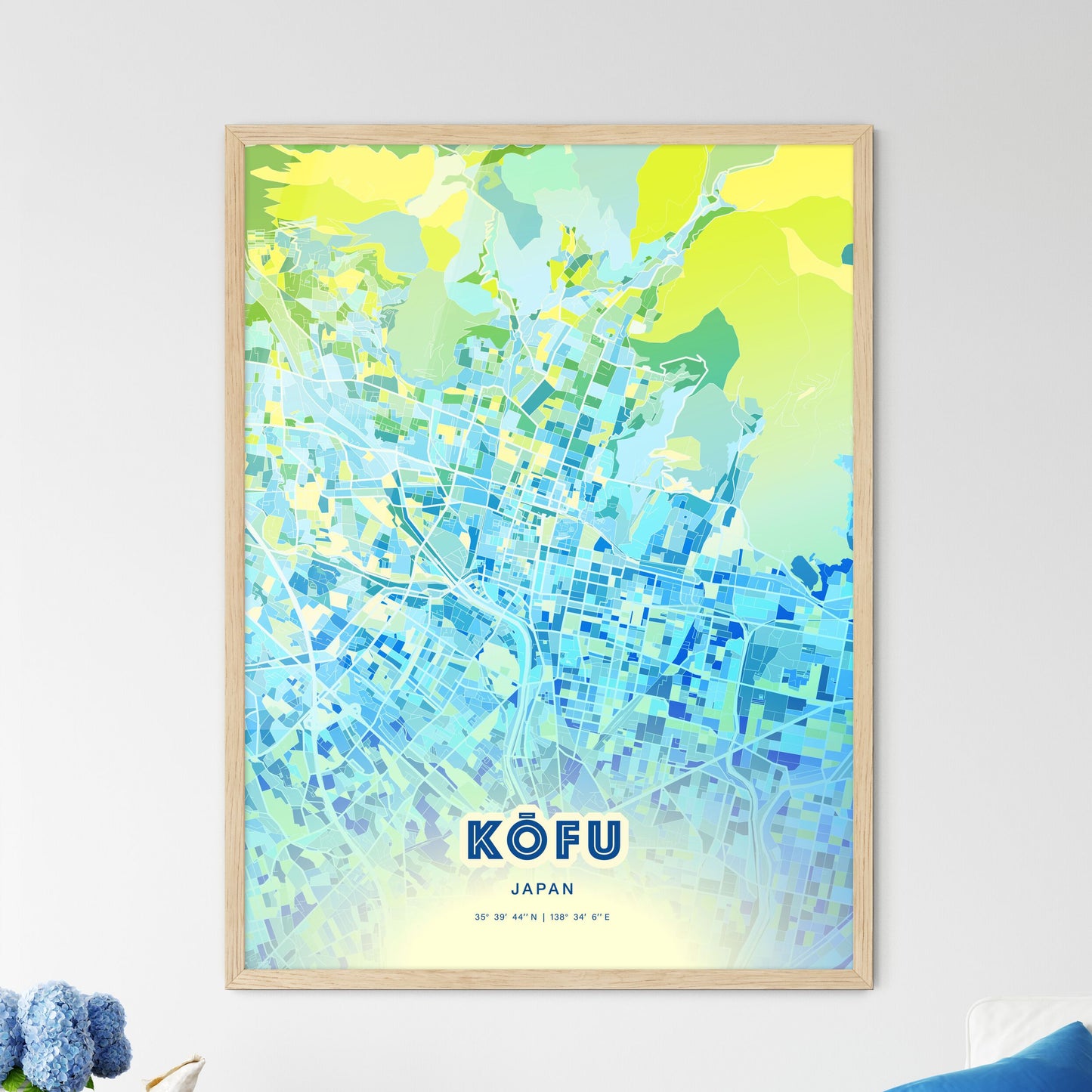 Colorful KŌFU JAPAN Fine Art Map Cool Blue