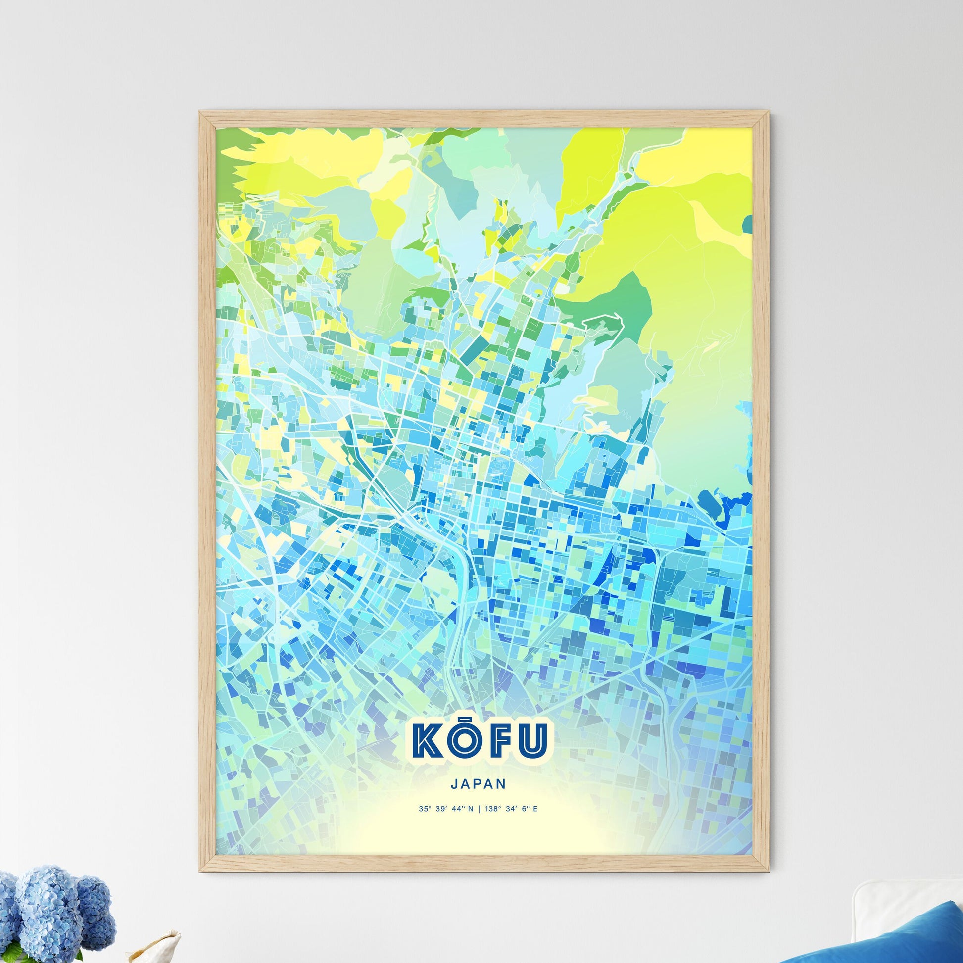 Colorful KŌFU JAPAN Fine Art Map Cool Blue