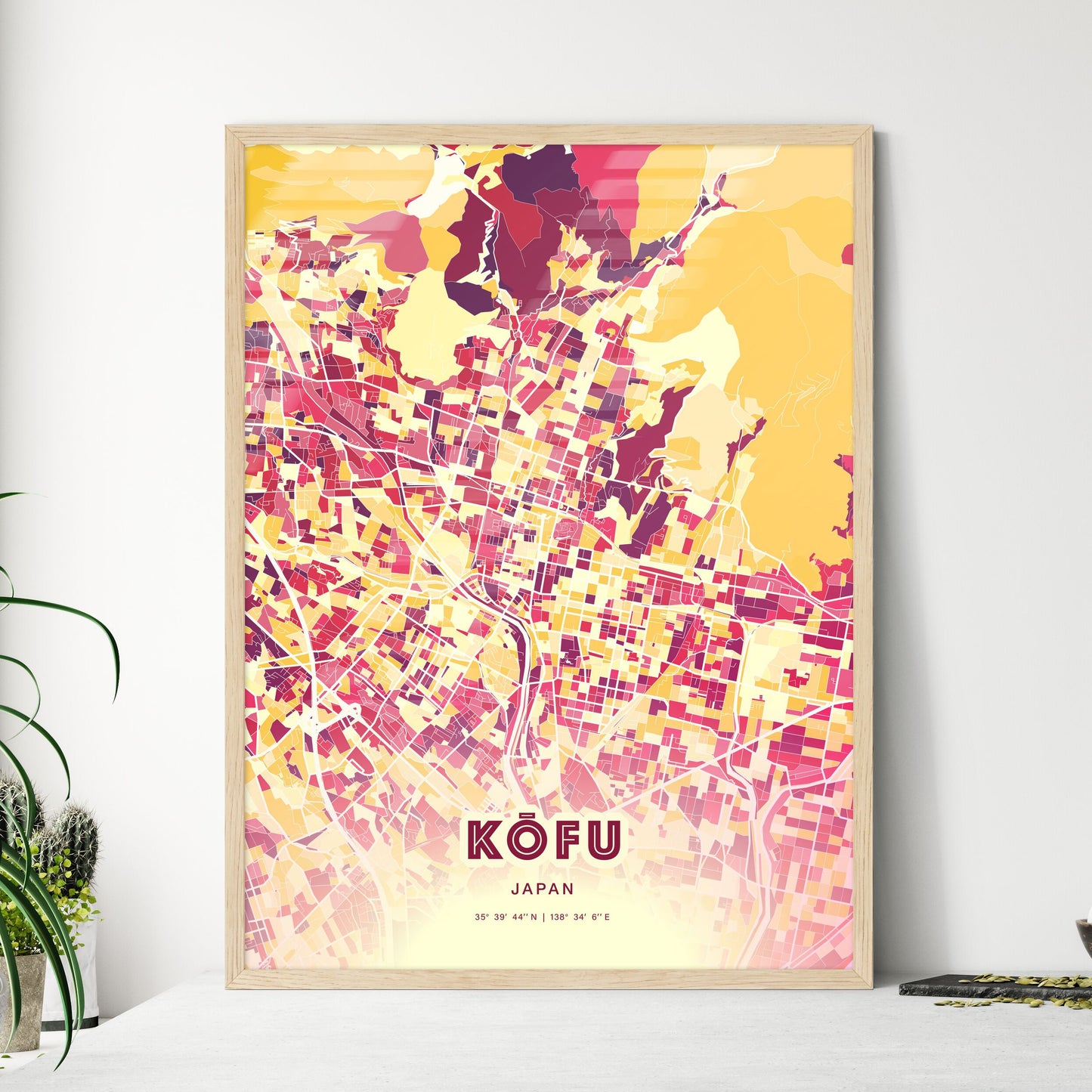 Colorful KŌFU JAPAN Fine Art Map Hot Red