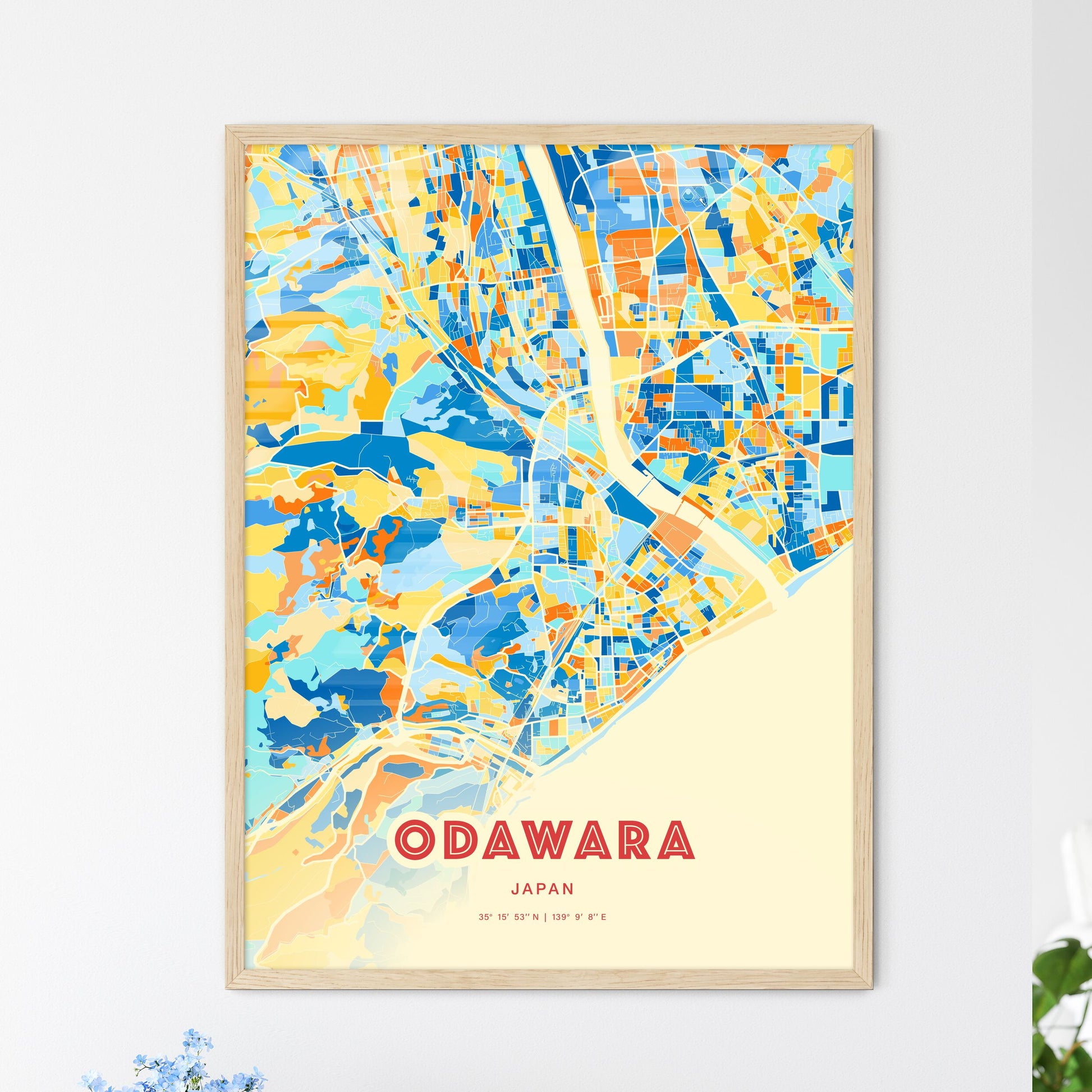 Colorful ODAWARA JAPAN Fine Art Map Blue Orange