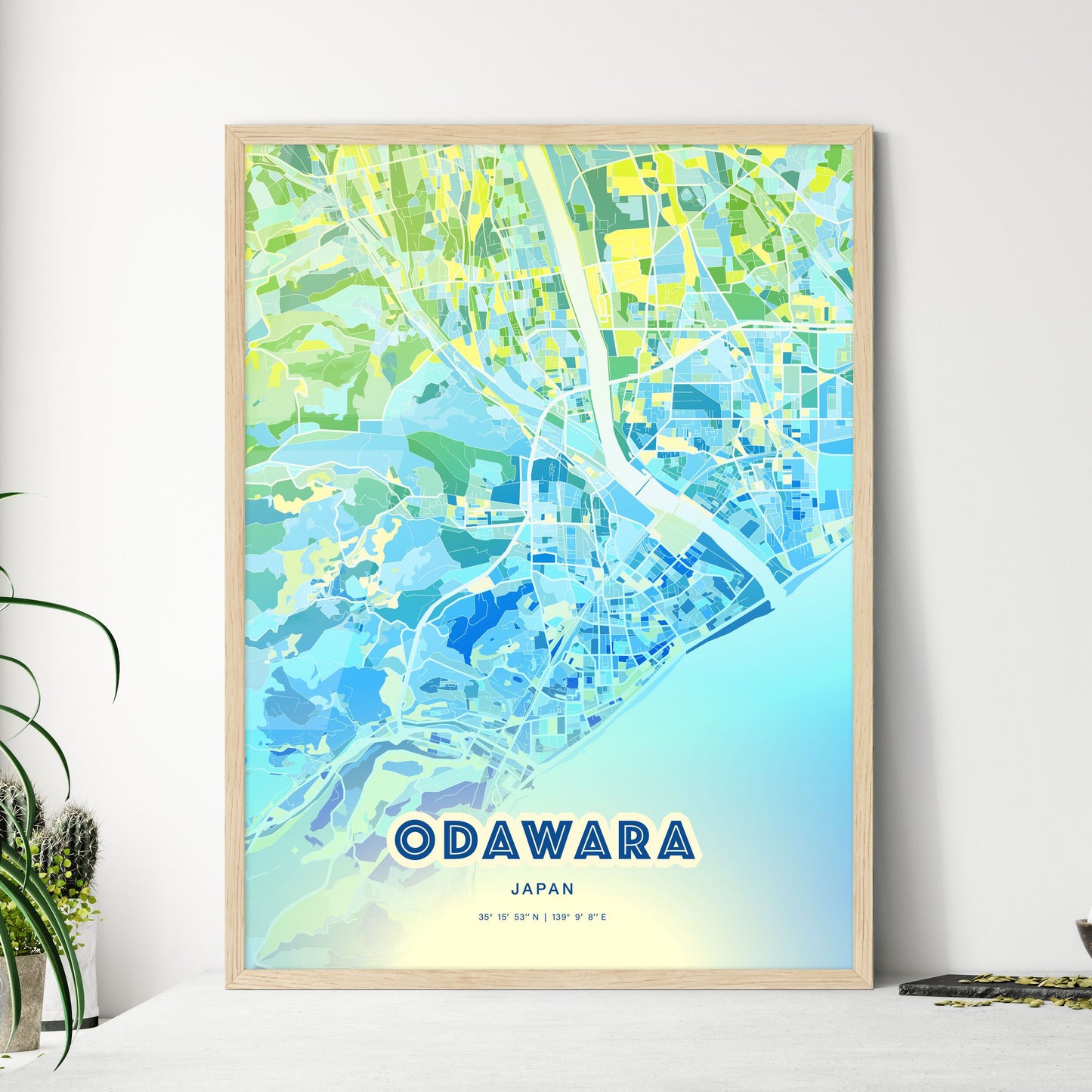 Colorful ODAWARA JAPAN Fine Art Map Cool Blue