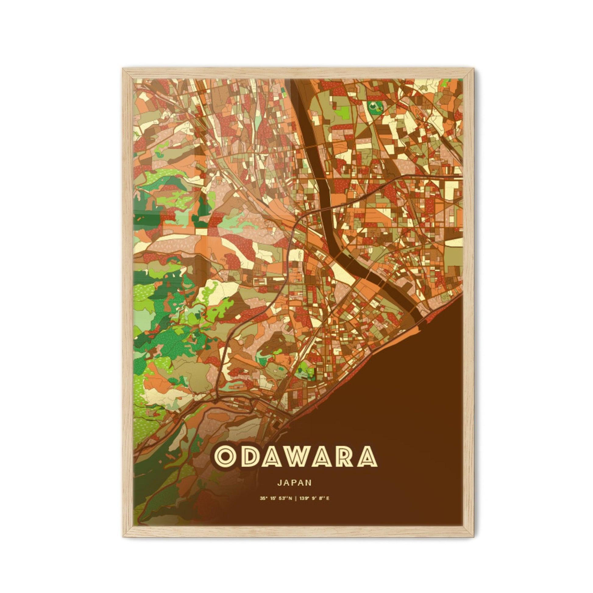 Colorful ODAWARA JAPAN Fine Art Map Farmhouse