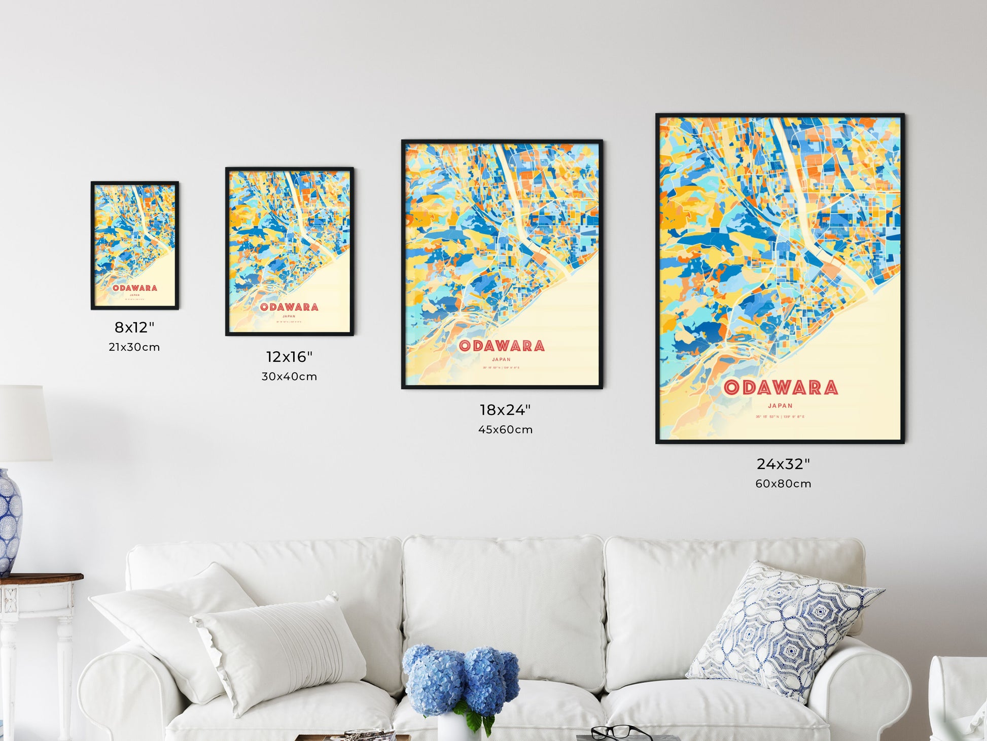 Colorful ODAWARA JAPAN Fine Art Map Blue Orange