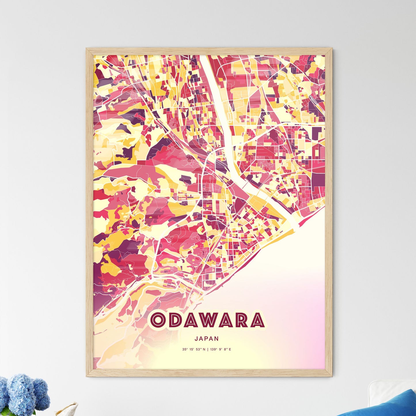 Colorful ODAWARA JAPAN Fine Art Map Hot Red