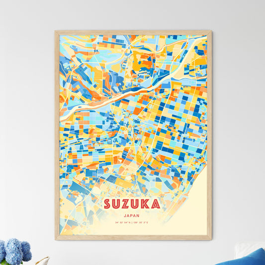 Colorful SUZUKA JAPAN Fine Art Map Blue Orange