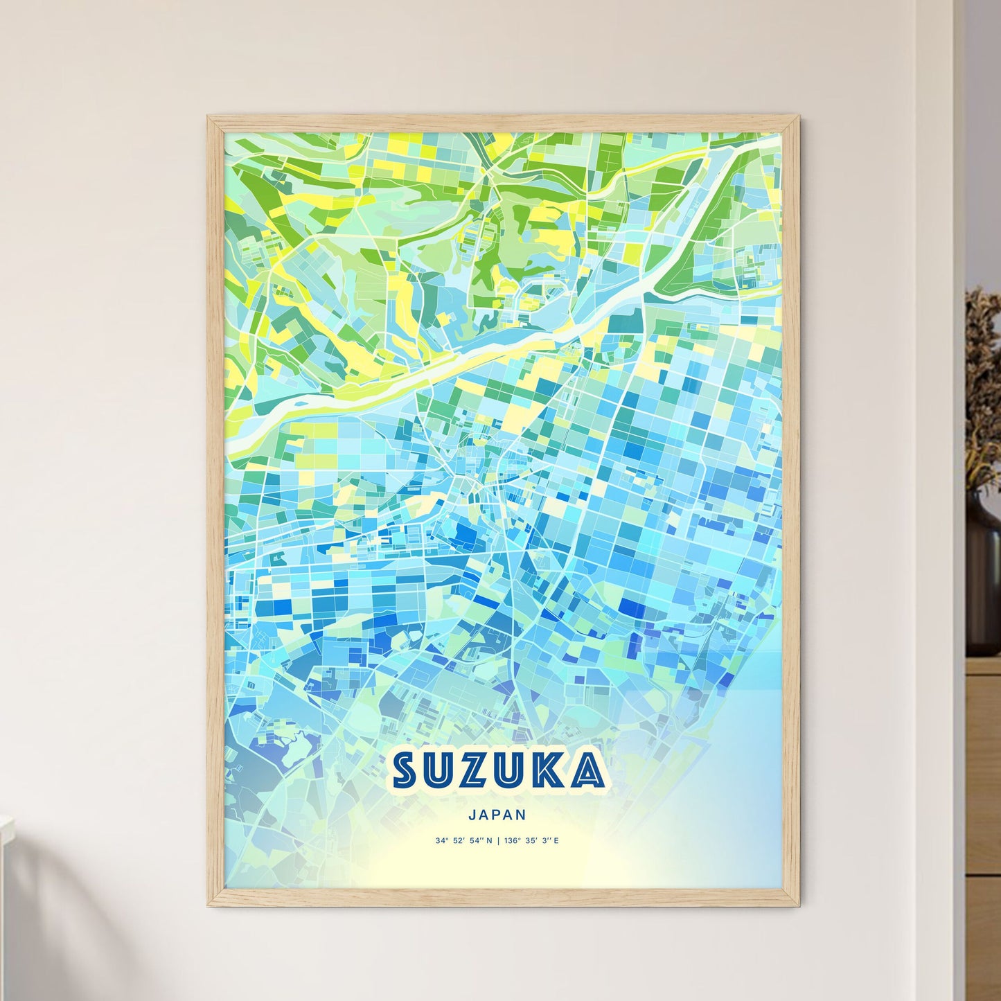 Colorful SUZUKA JAPAN Fine Art Map Cool Blue