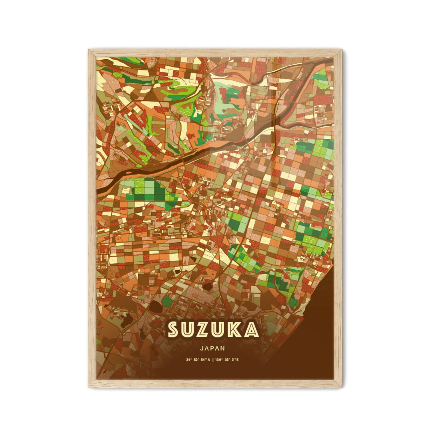 Colorful SUZUKA JAPAN Fine Art Map Farmhouse