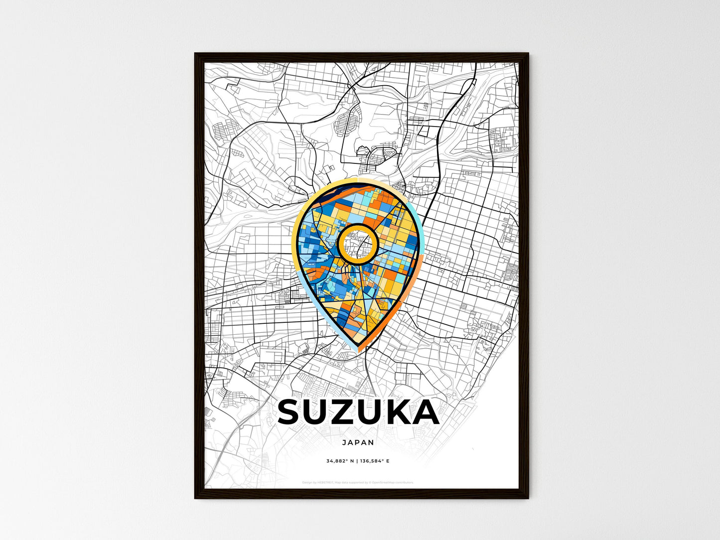 SUZUKA JAPAN minimal art map with a colorful icon. Style 1