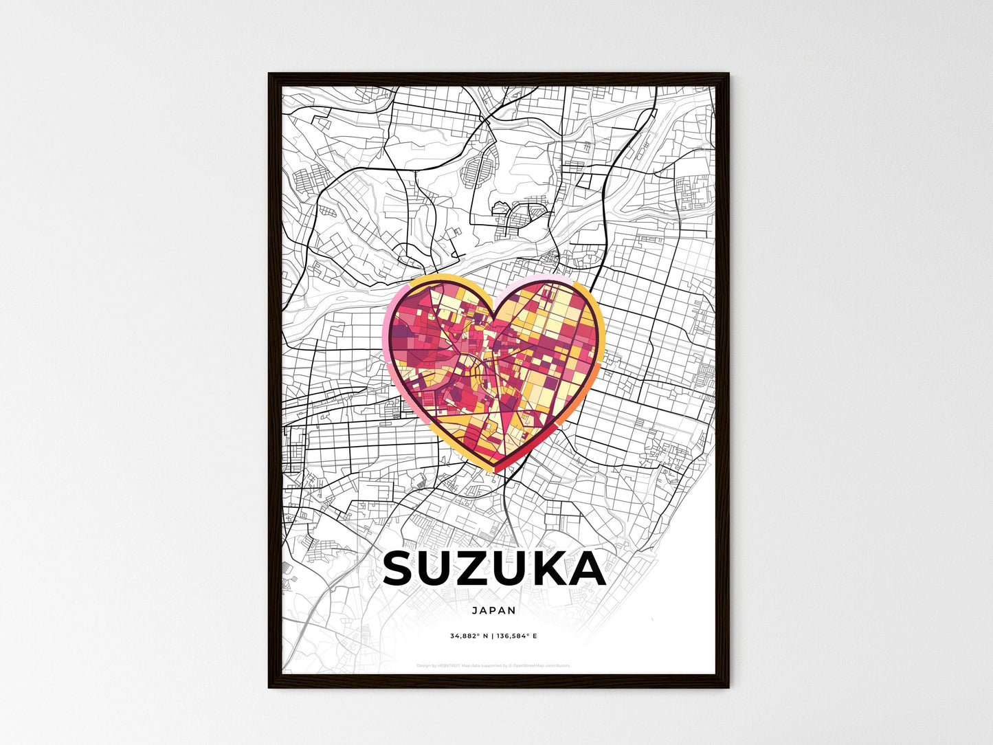 SUZUKA JAPAN minimal art map with a colorful icon. Style 2