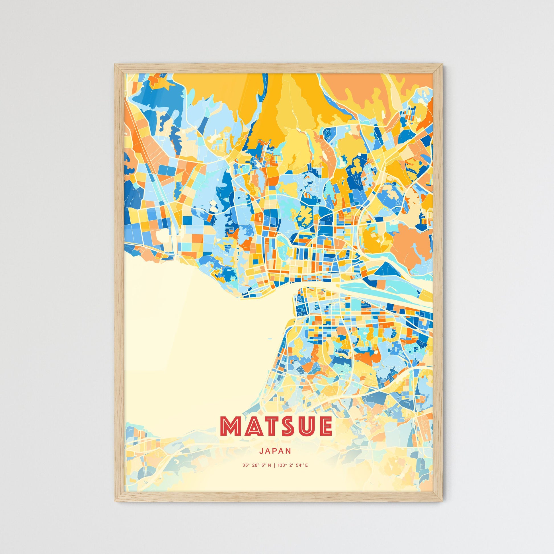 Colorful MATSUE JAPAN Fine Art Map Blue Orange