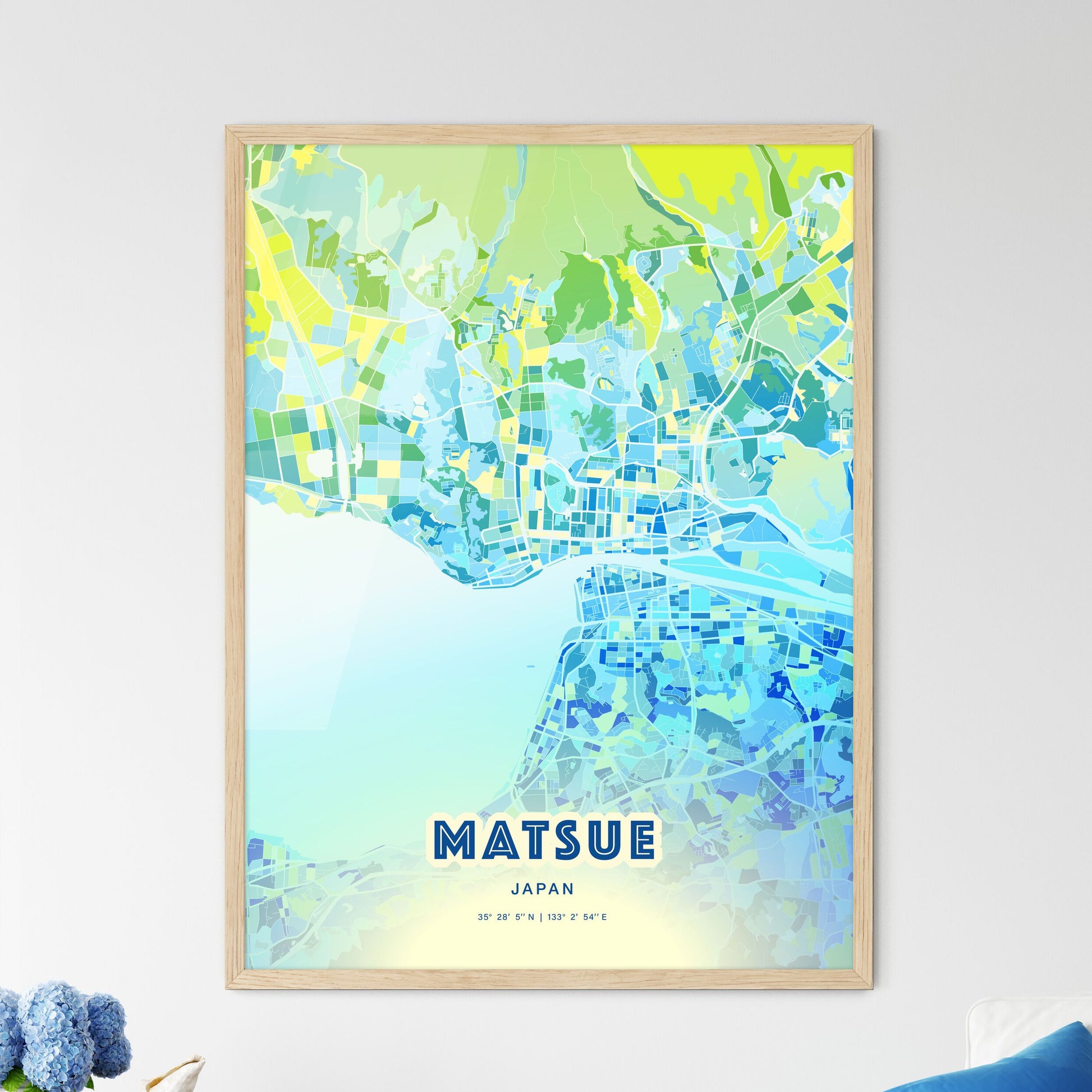 Colorful MATSUE JAPAN Fine Art Map Cool Blue