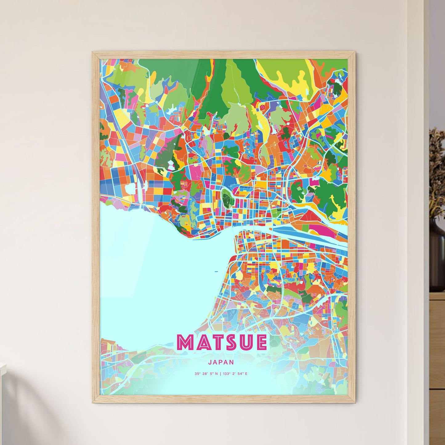 Colorful MATSUE JAPAN Fine Art Map Crazy Colors