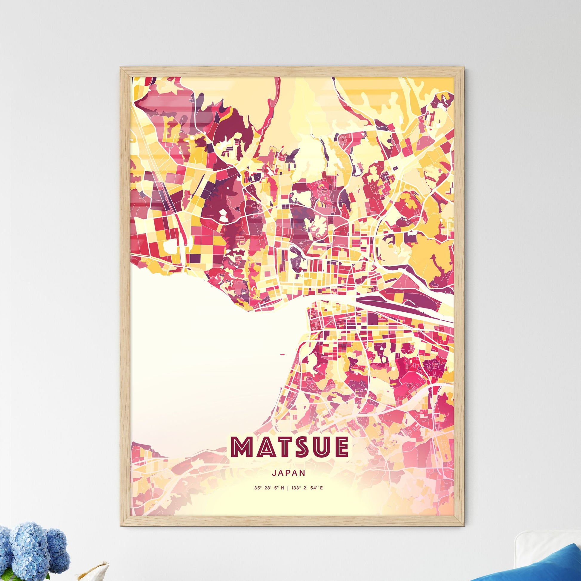 Colorful MATSUE JAPAN Fine Art Map Hot Red