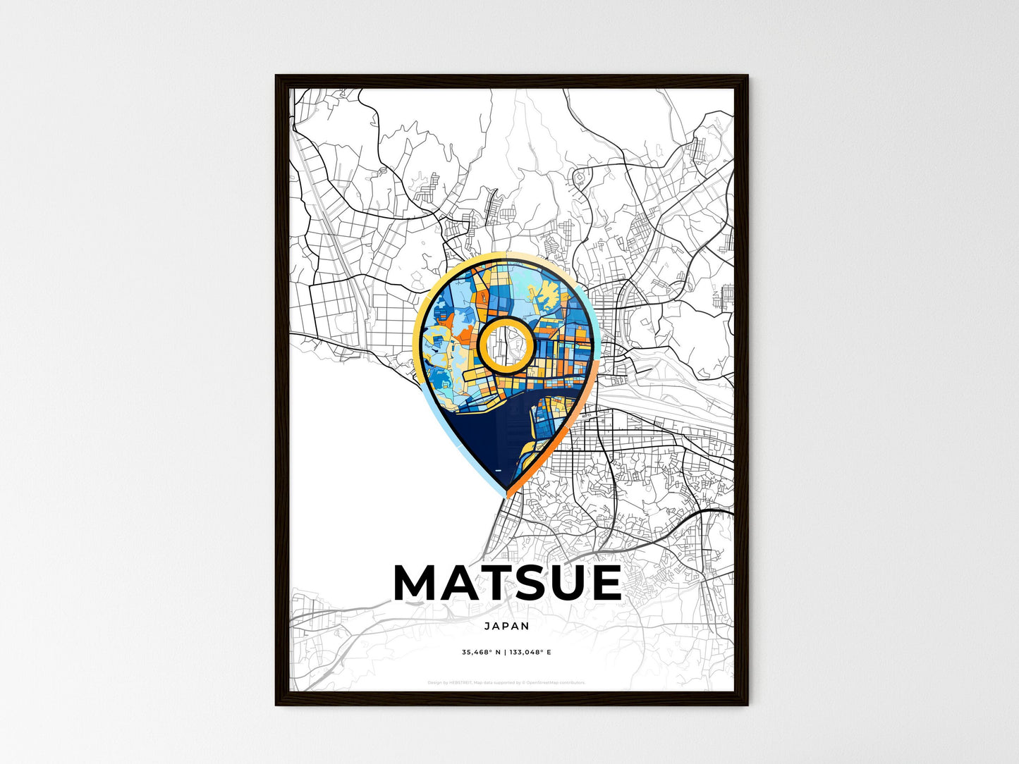 Matsue Japan wedding art map with pointer icon