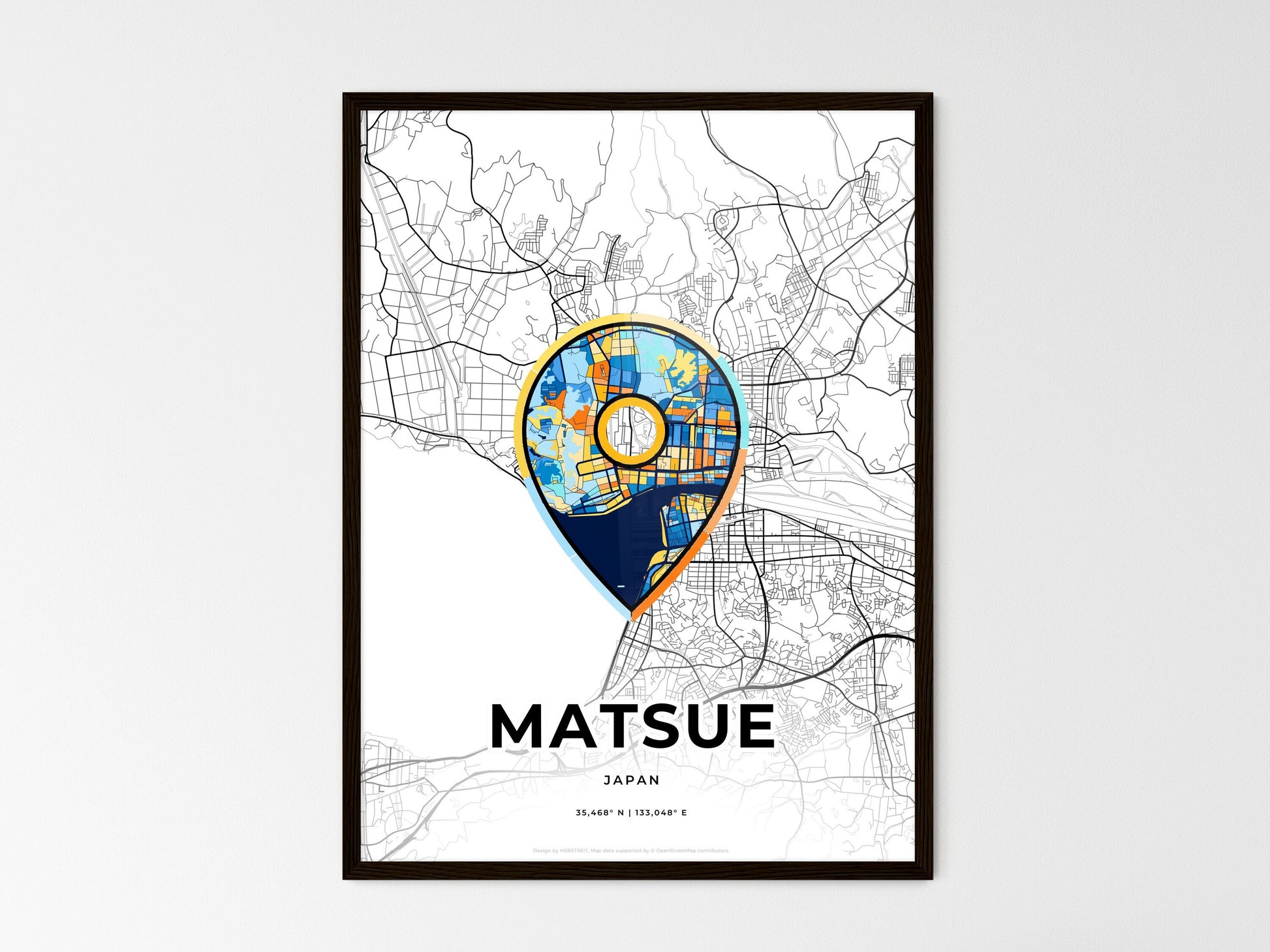 Matsue Japan wedding art map with pointer icon