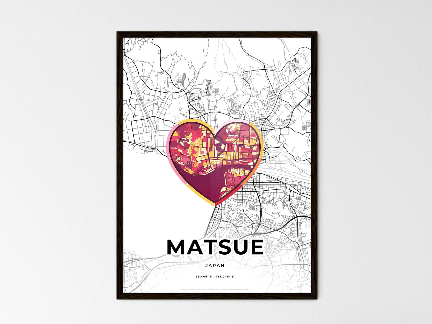 Matsue Japan wedding art map with heart icon