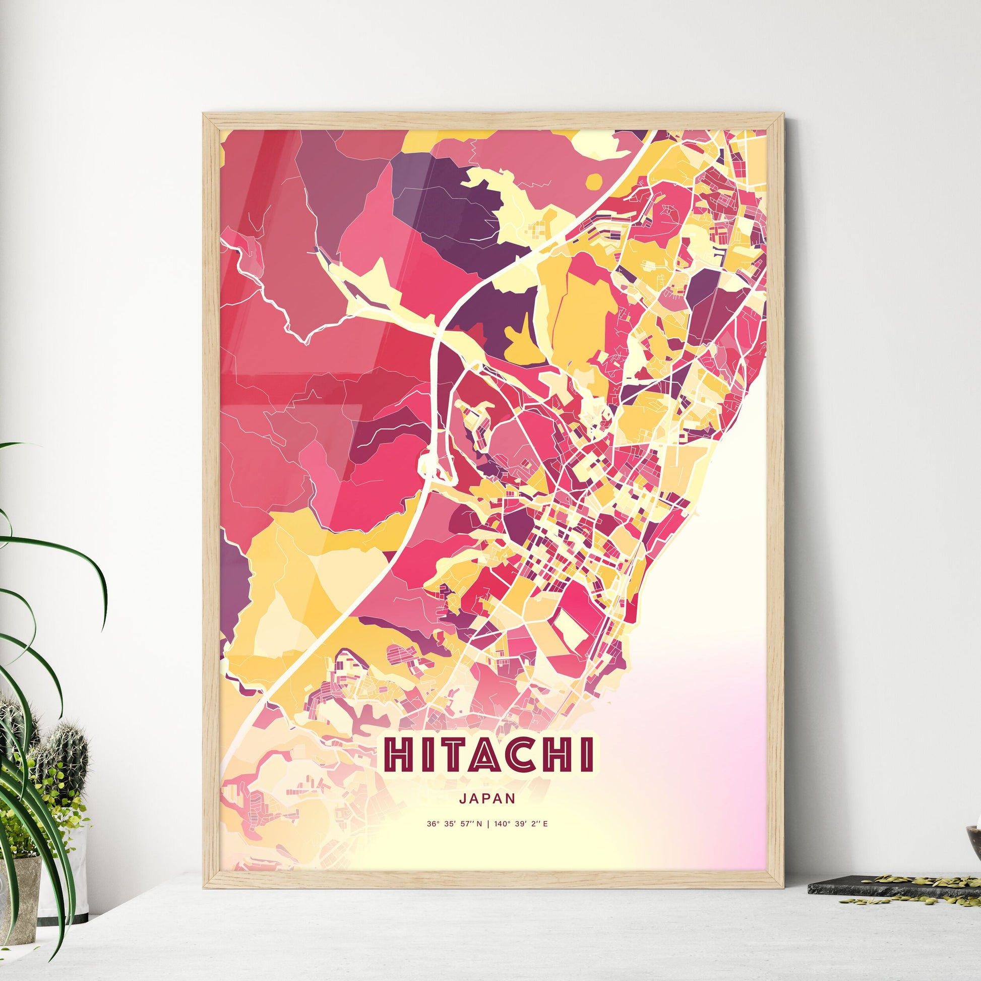 Colorful HITACHI JAPAN Fine Art Map Hot Red