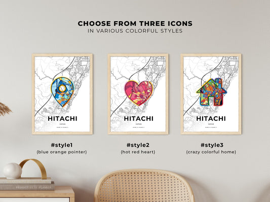 Hitachi Japan maps with colorful icons