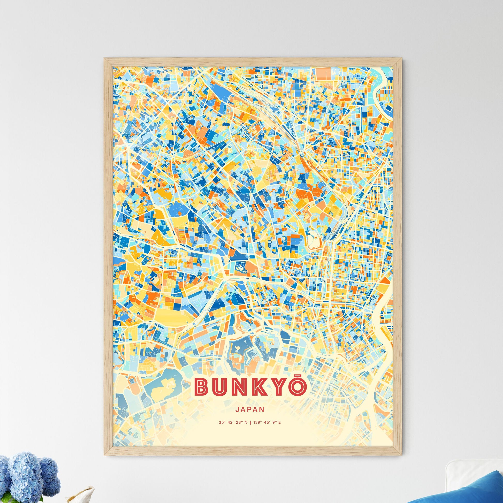 Colorful BUNKYŌ JAPAN Fine Art Map Blue Orange