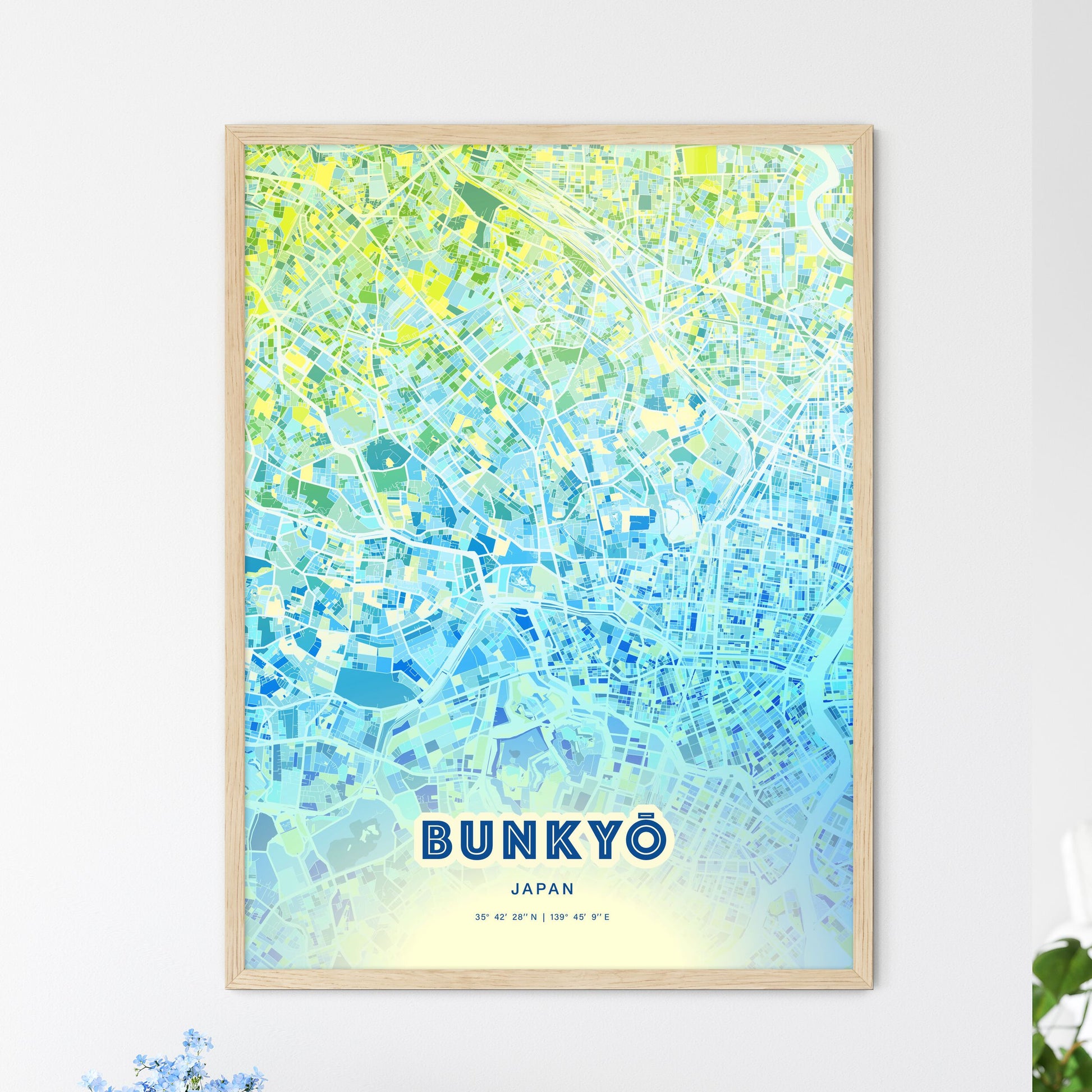 Colorful BUNKYŌ JAPAN Fine Art Map Cool Blue