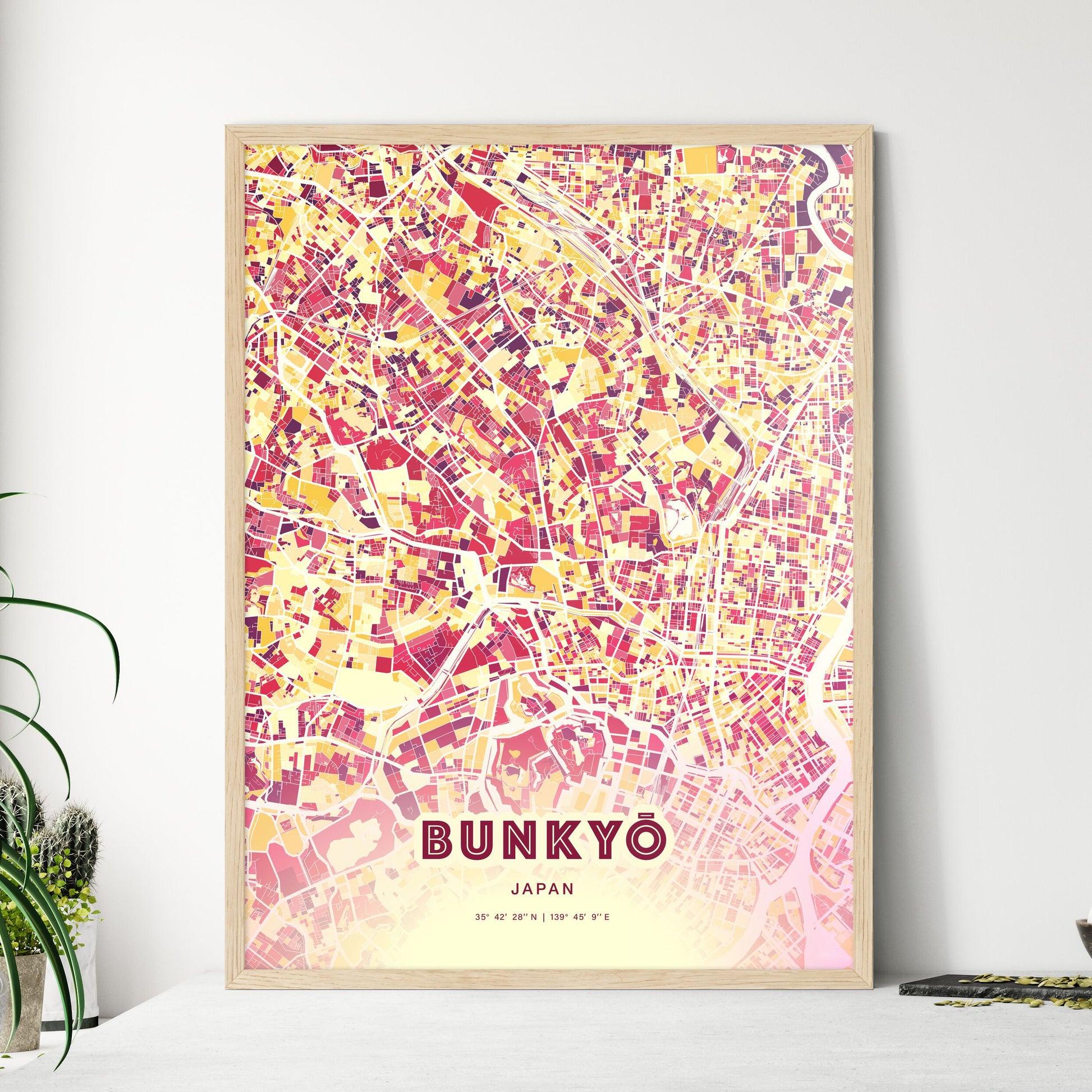 Colorful BUNKYŌ JAPAN Fine Art Map Hot Red