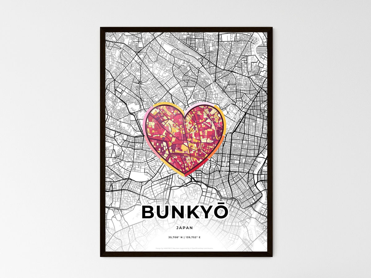 Bunkyō Japan wedding art map with heart icon