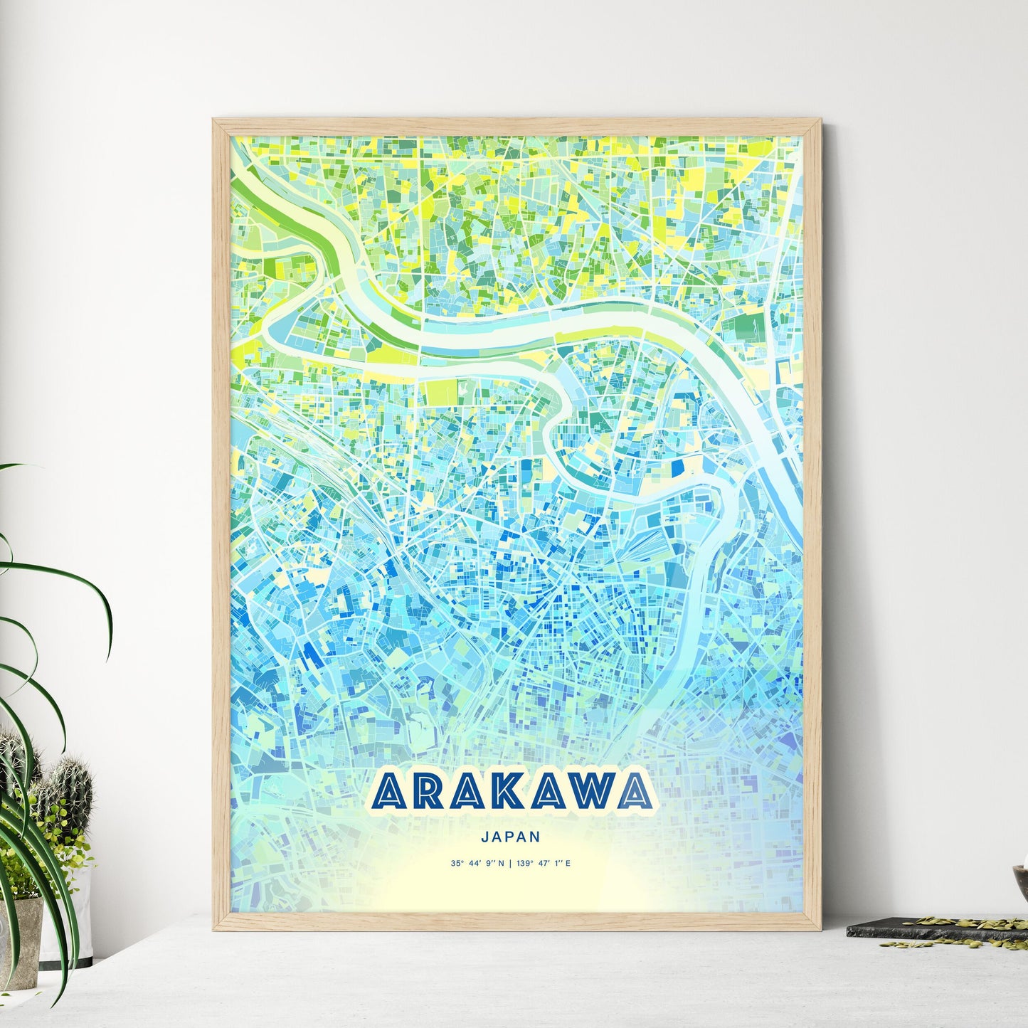 Colorful ARAKAWA JAPAN Fine Art Map Cool Blue