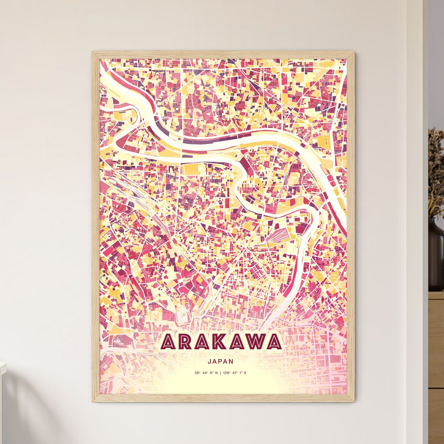 Colorful ARAKAWA JAPAN Fine Art Map Hot Red