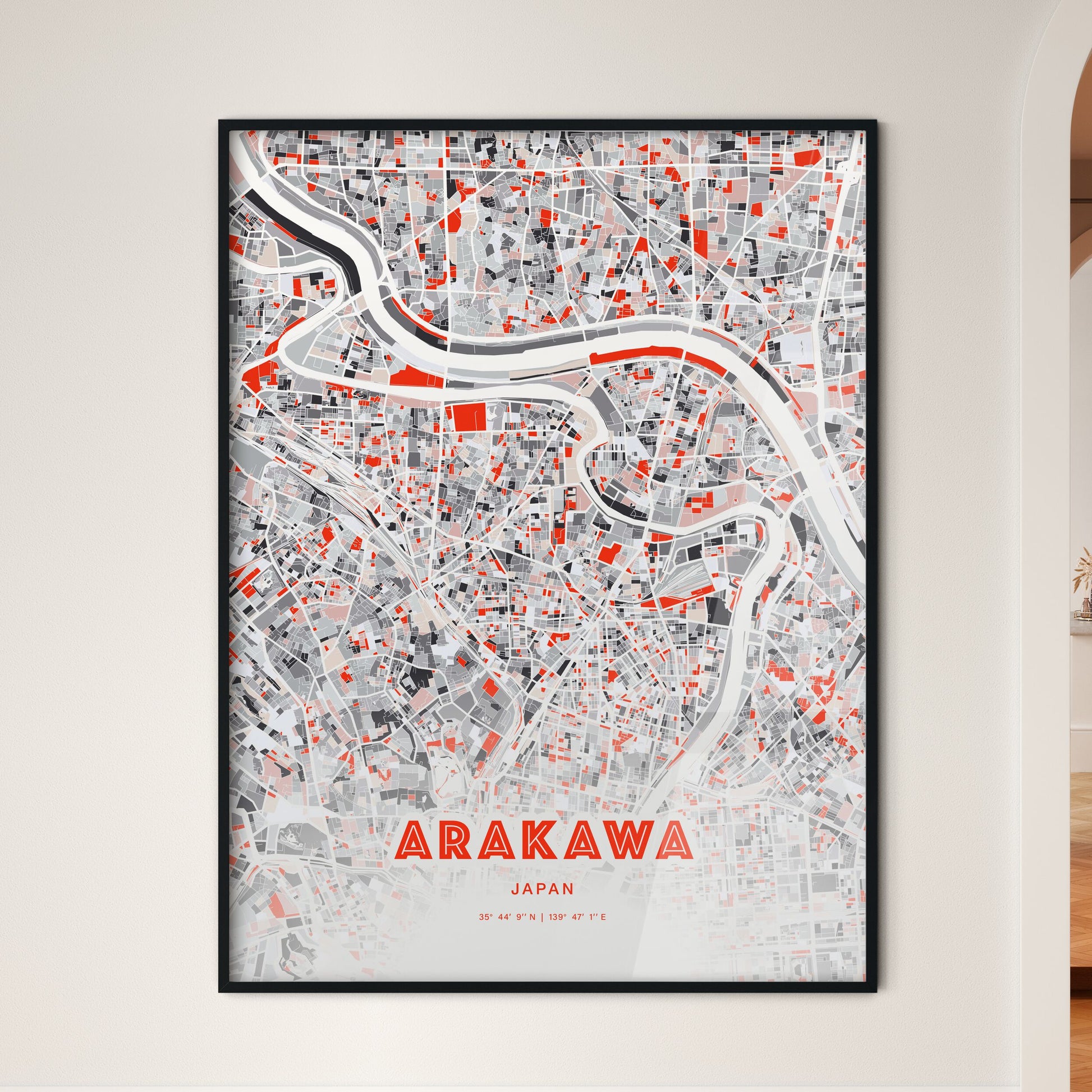 Colorful ARAKAWA JAPAN Fine Art Map Modern