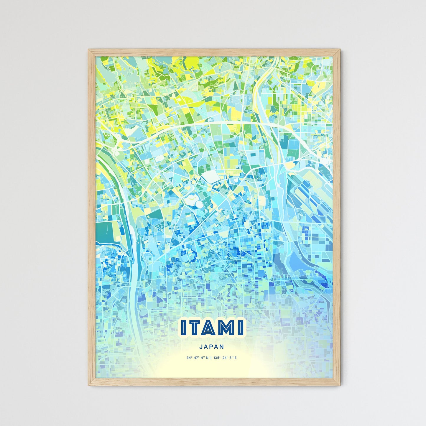 Colorful ITAMI JAPAN Fine Art Map Cool Blue