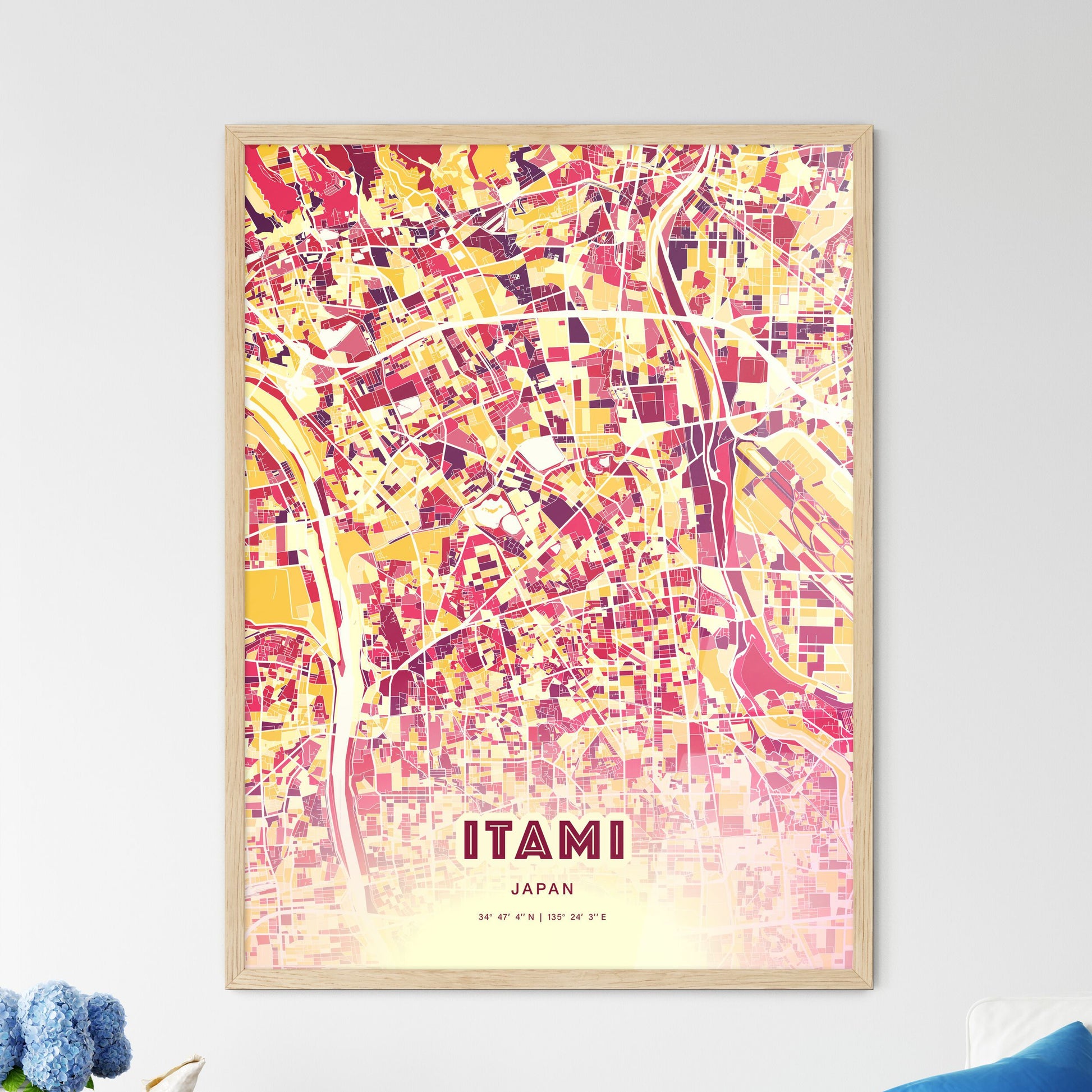 Colorful ITAMI JAPAN Fine Art Map Hot Red