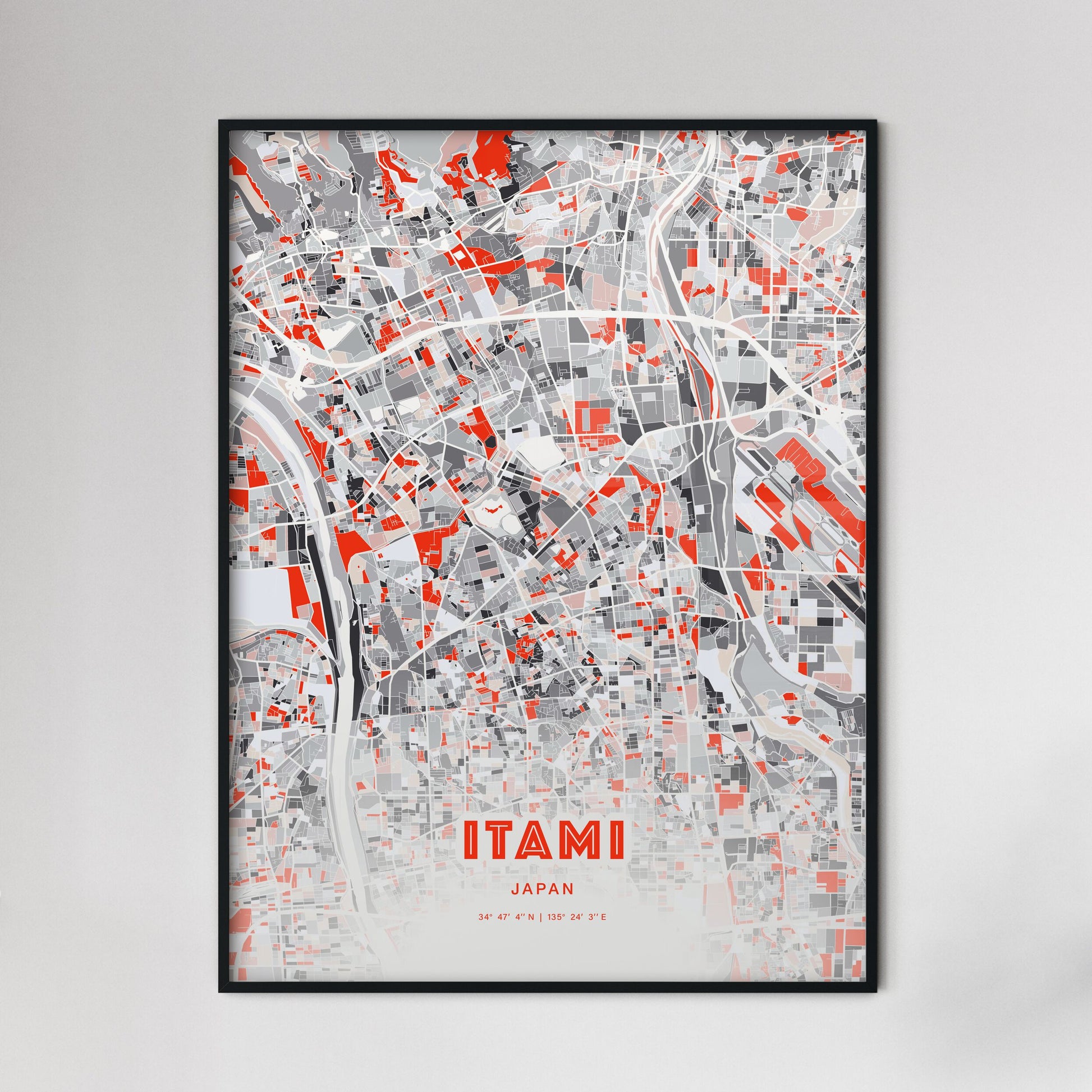 Colorful ITAMI JAPAN Fine Art Map Modern