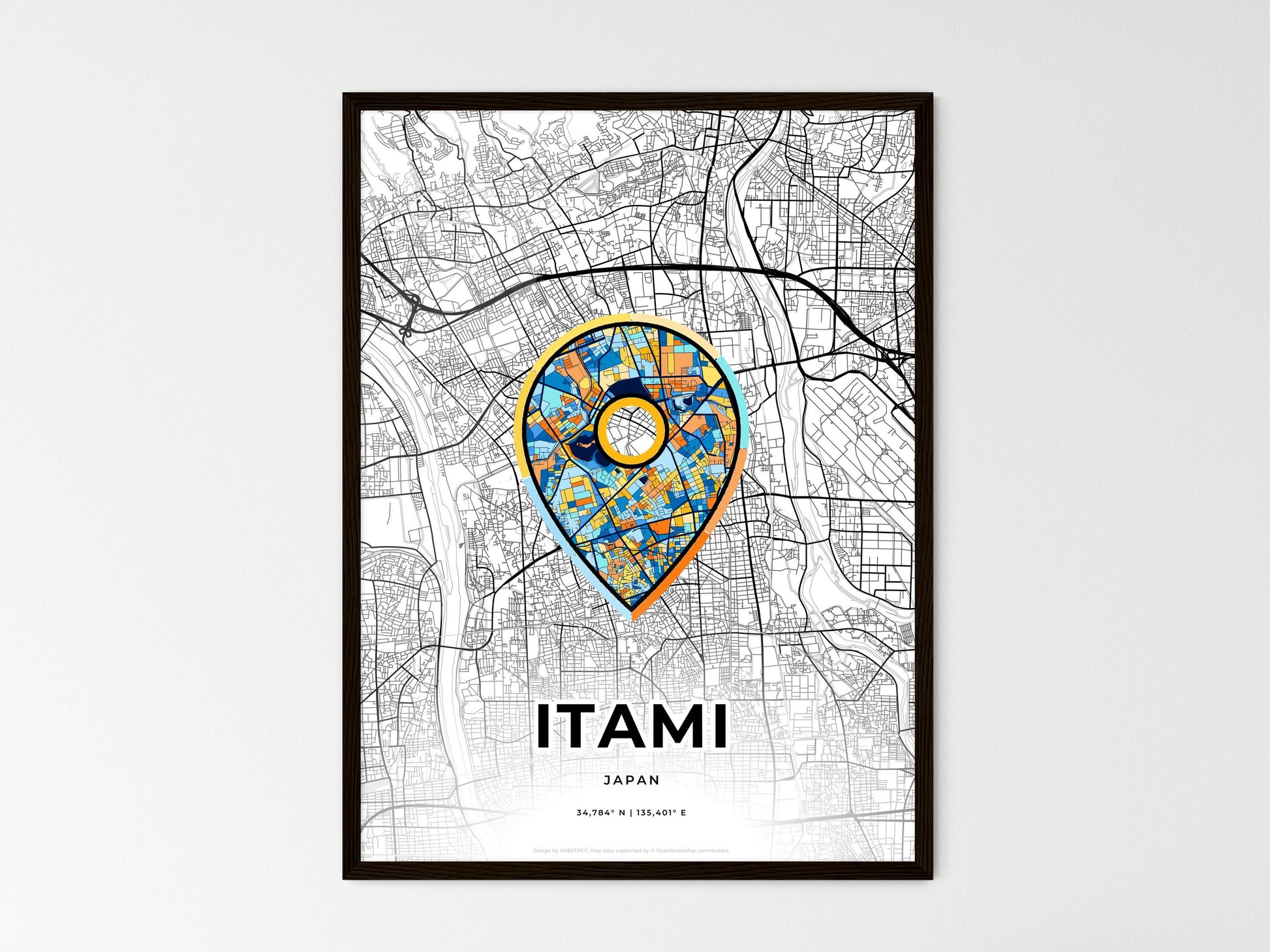 Itami Japan wedding art map with pointer icon