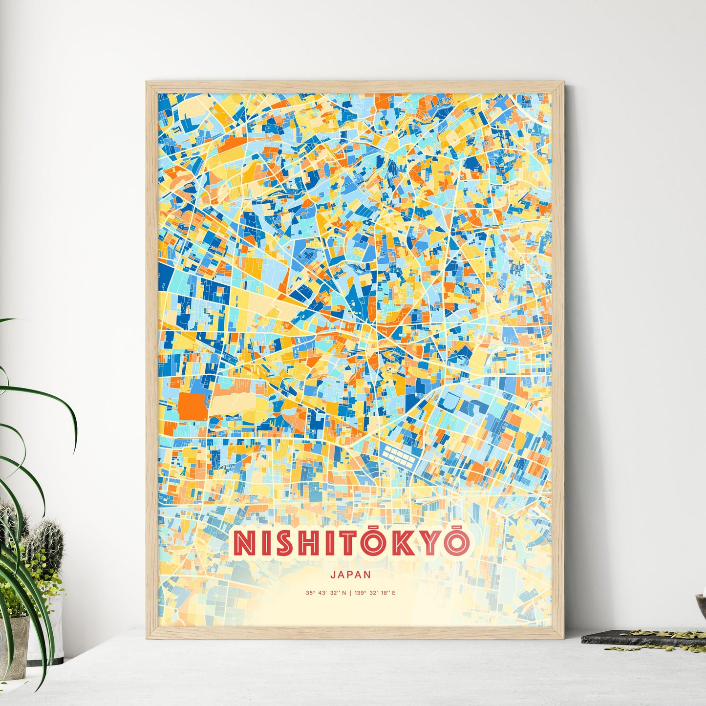 Colorful NISHITŌKYŌ JAPAN Fine Art Map Blue Orange