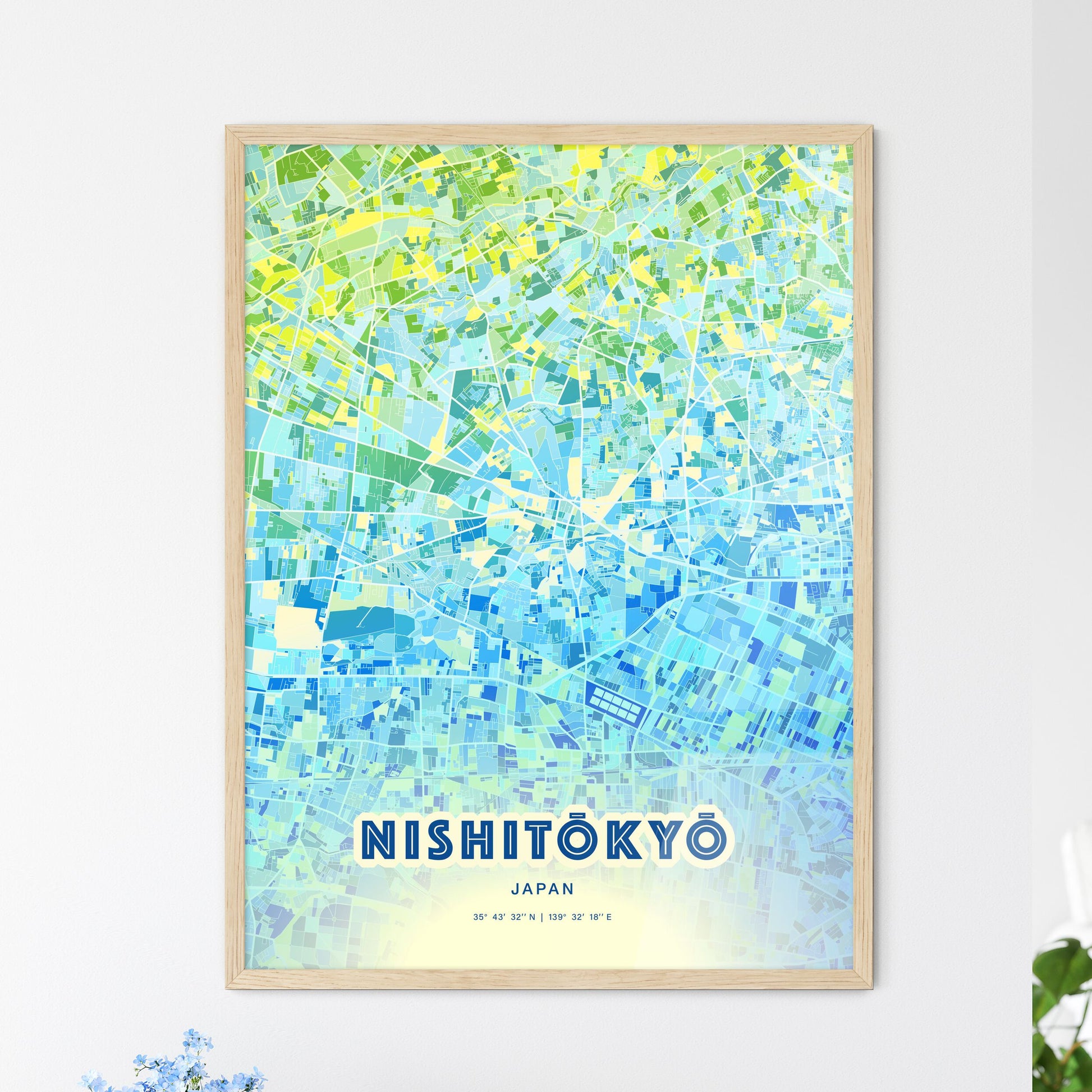 Colorful NISHITŌKYŌ JAPAN Fine Art Map Cool Blue