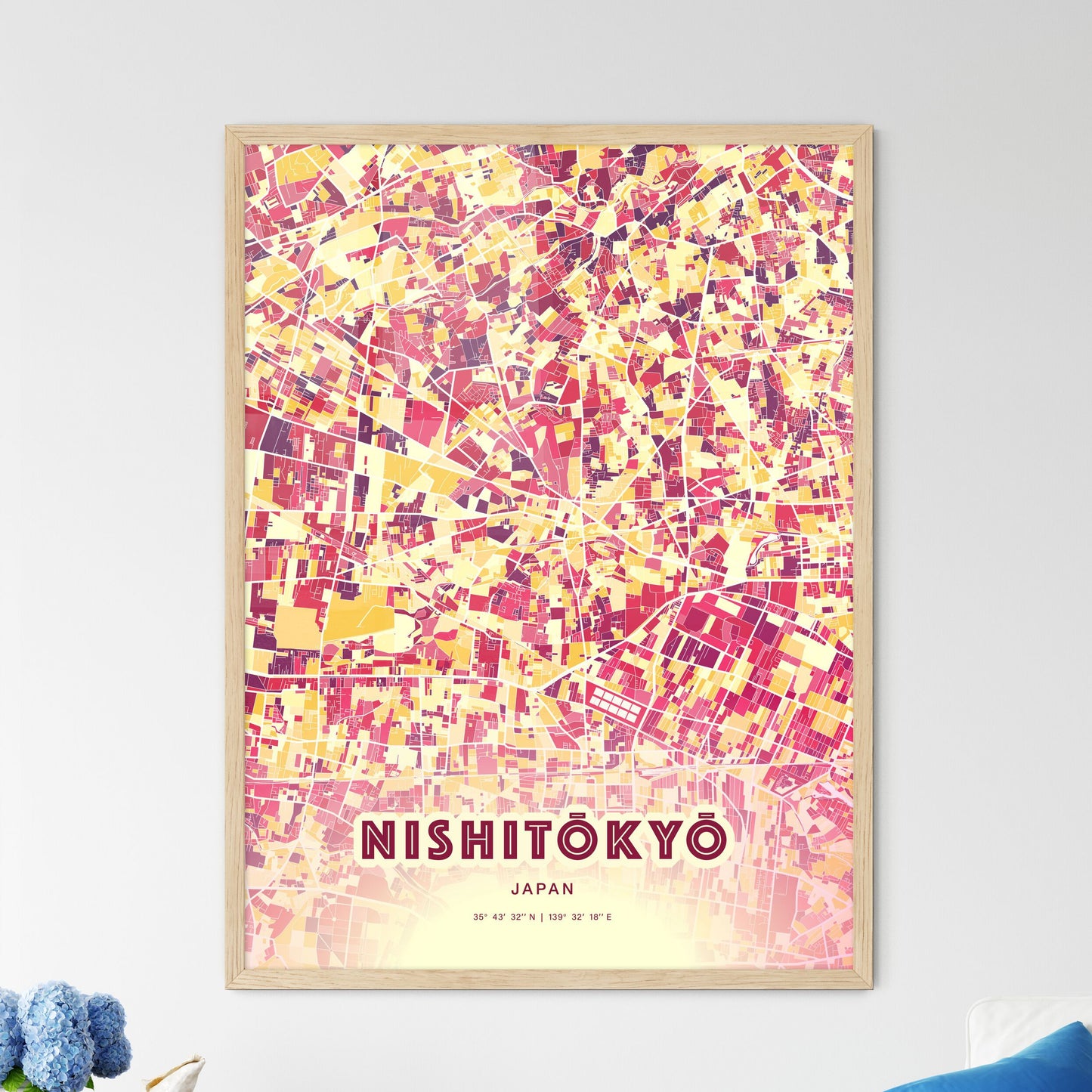 Colorful NISHITŌKYŌ JAPAN Fine Art Map Hot Red