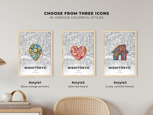 Nishitōkyō Japan maps with colorful icons