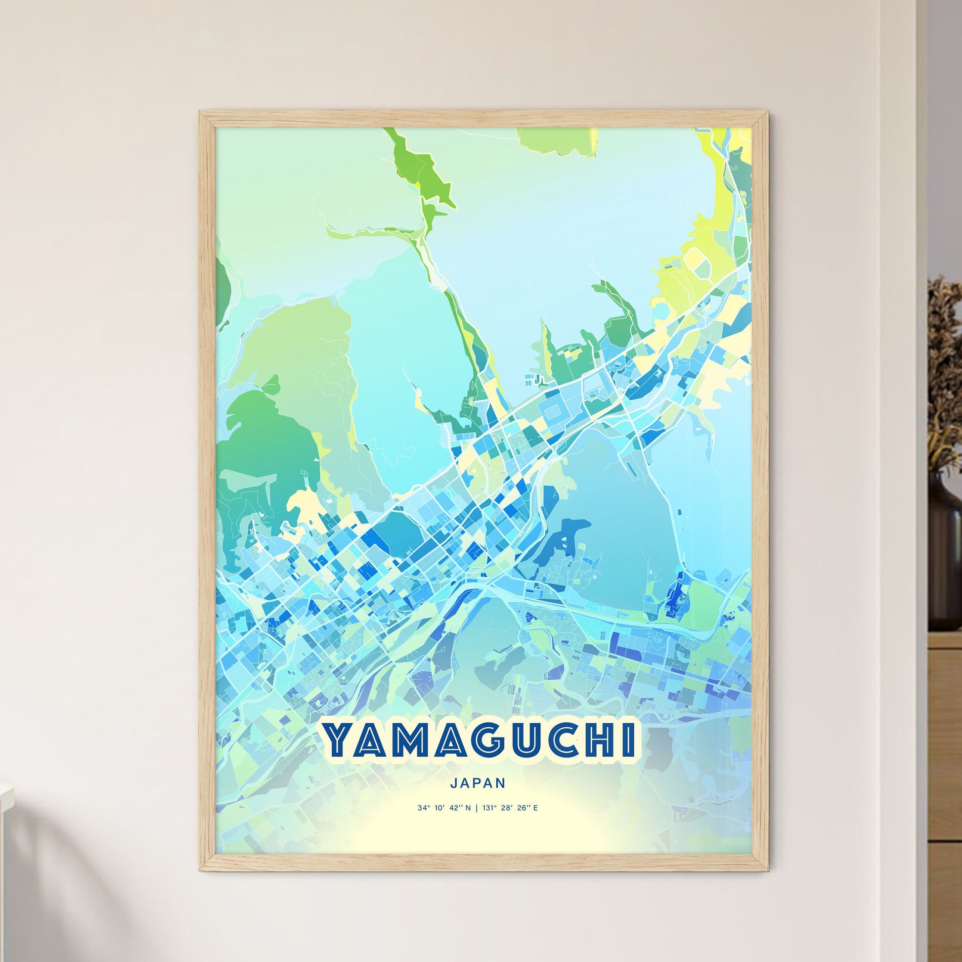 Colorful YAMAGUCHI JAPAN Fine Art Map Cool Blue