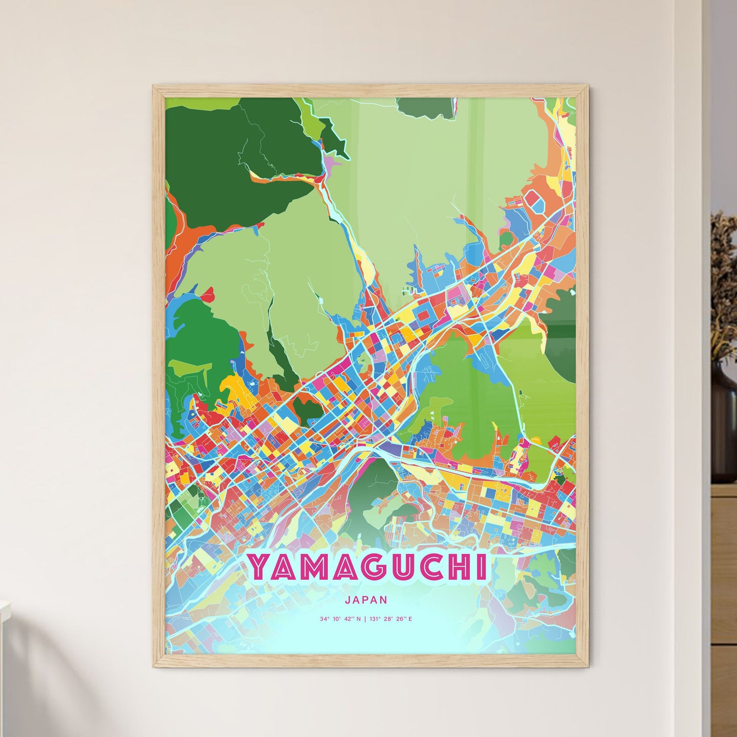 Colorful YAMAGUCHI JAPAN Fine Art Map Crazy Colors