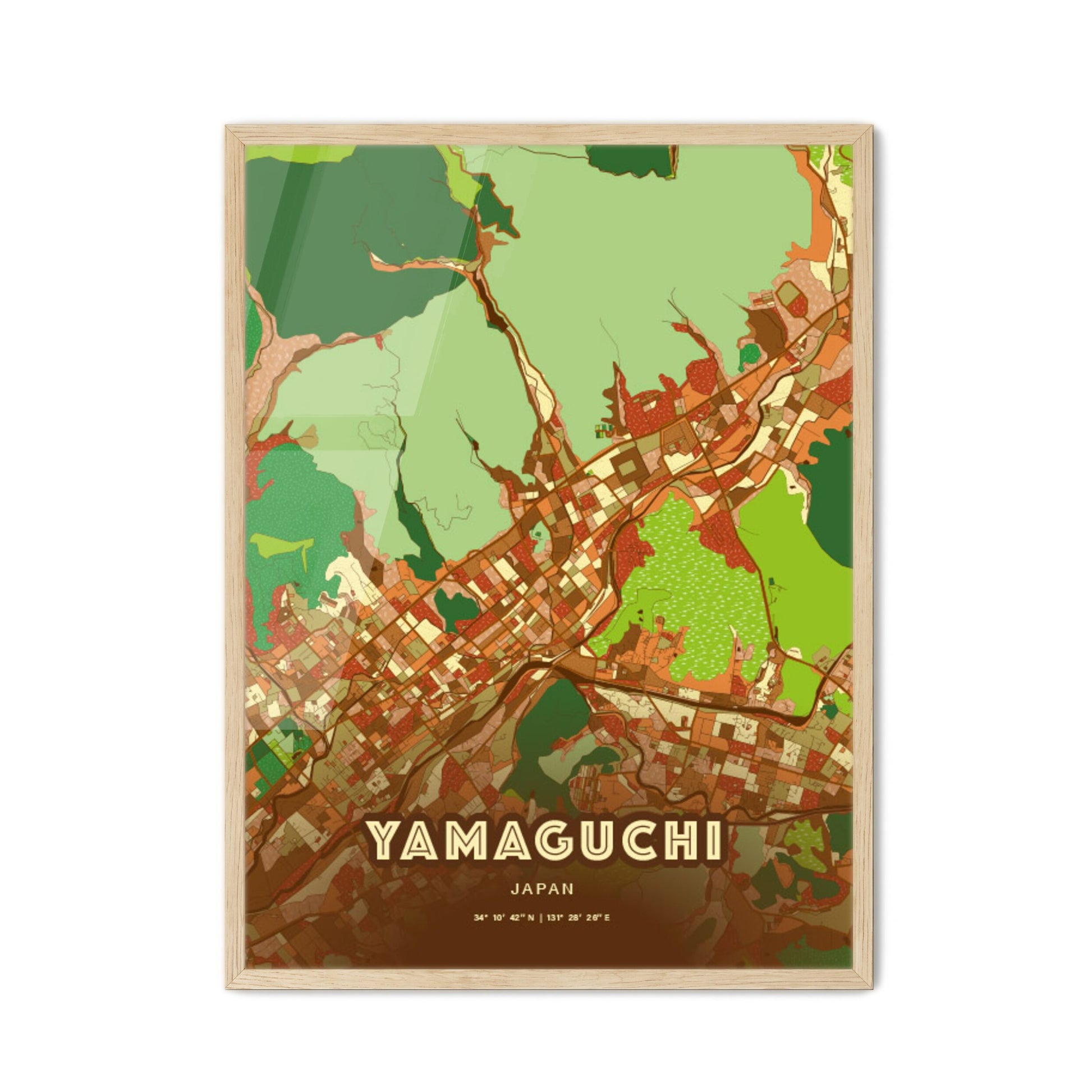 Colorful YAMAGUCHI JAPAN Fine Art Map Farmhouse