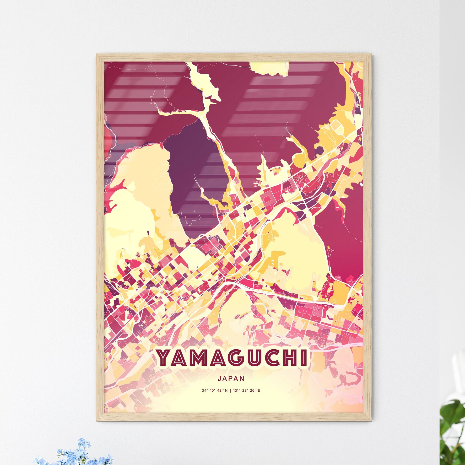 Colorful YAMAGUCHI JAPAN Fine Art Map Hot Red