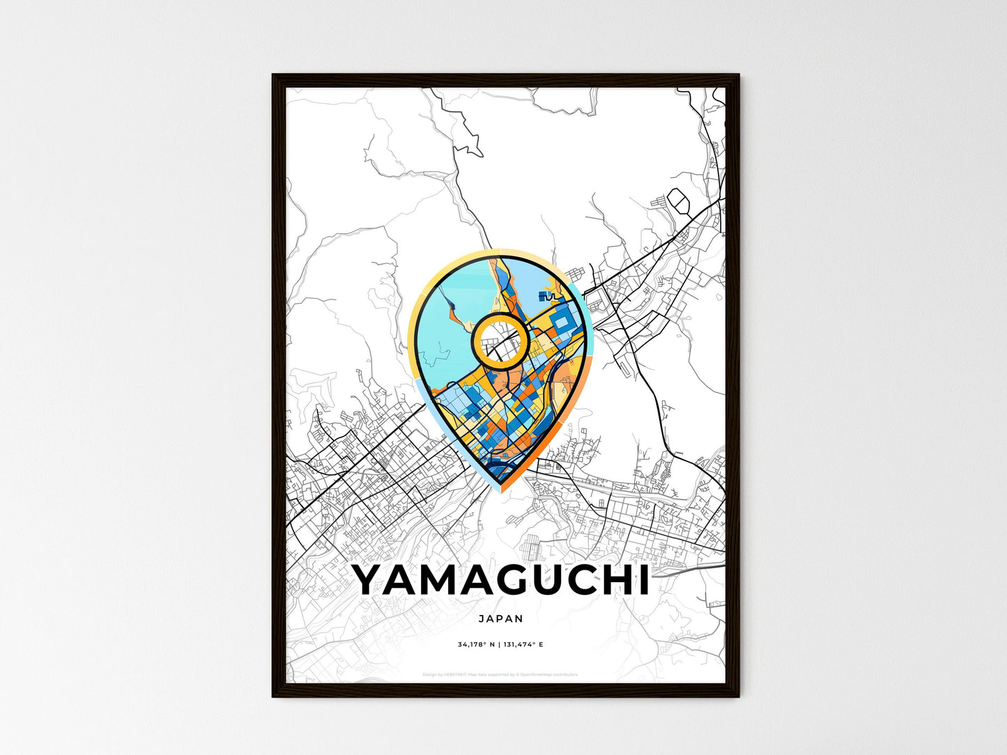 Yamaguchi Japan wedding art map with pointer icon